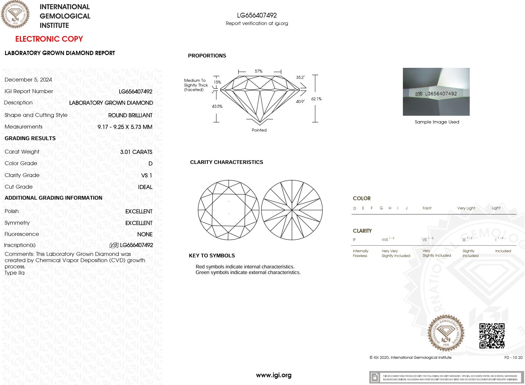 3.01ct D-VS1 Round Lab Diamond Caraline