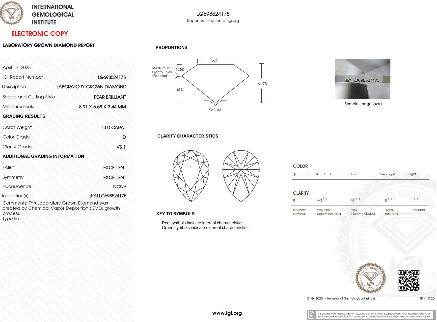 1.00ct D-VS1 Pear Lab Diamond Caraline