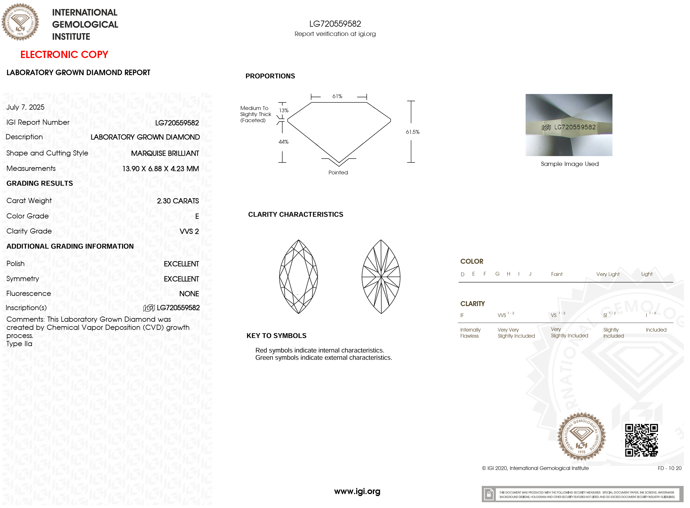 2.30 Carat E-VVS2 Marquise Lab Grown Diamond - IGI (#121005)