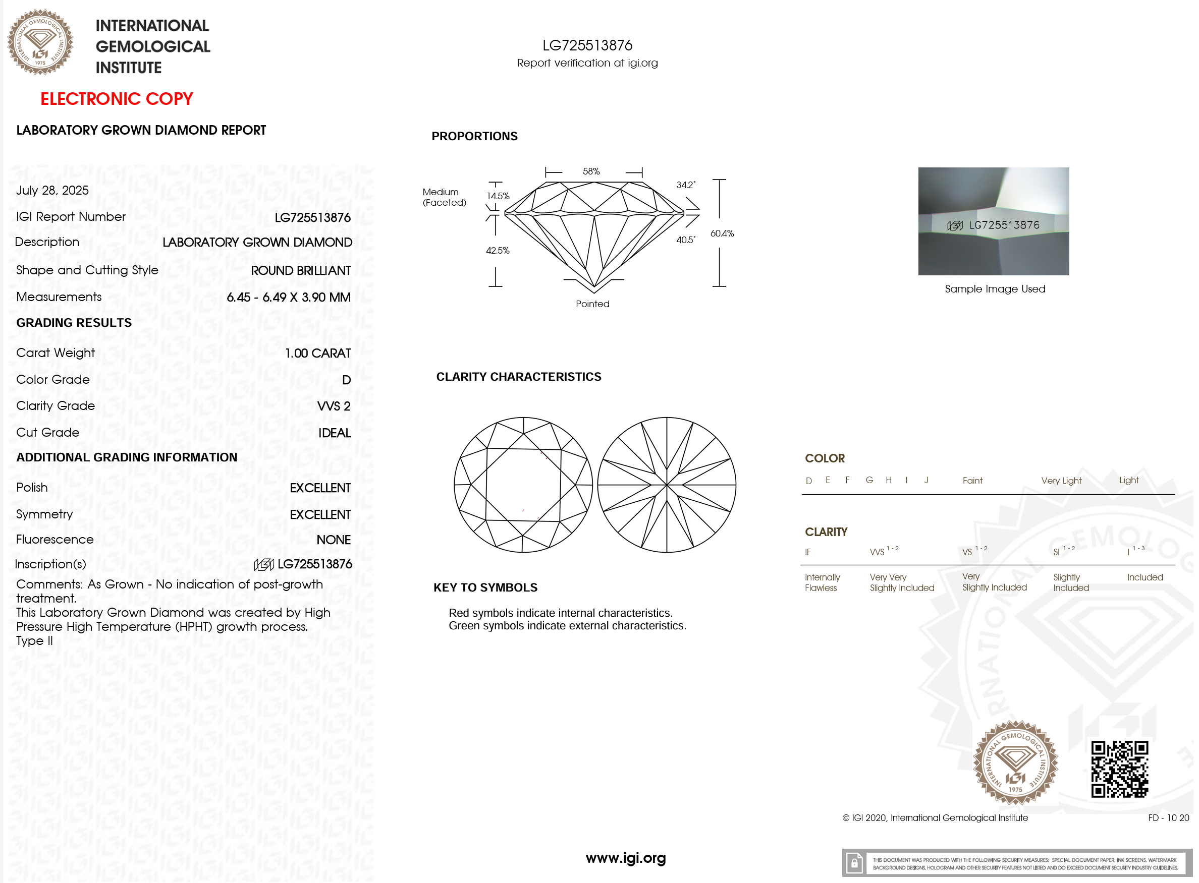 1.00 Carat D-VVS2 Round Lab Grown Diamond - IGI (#121010)