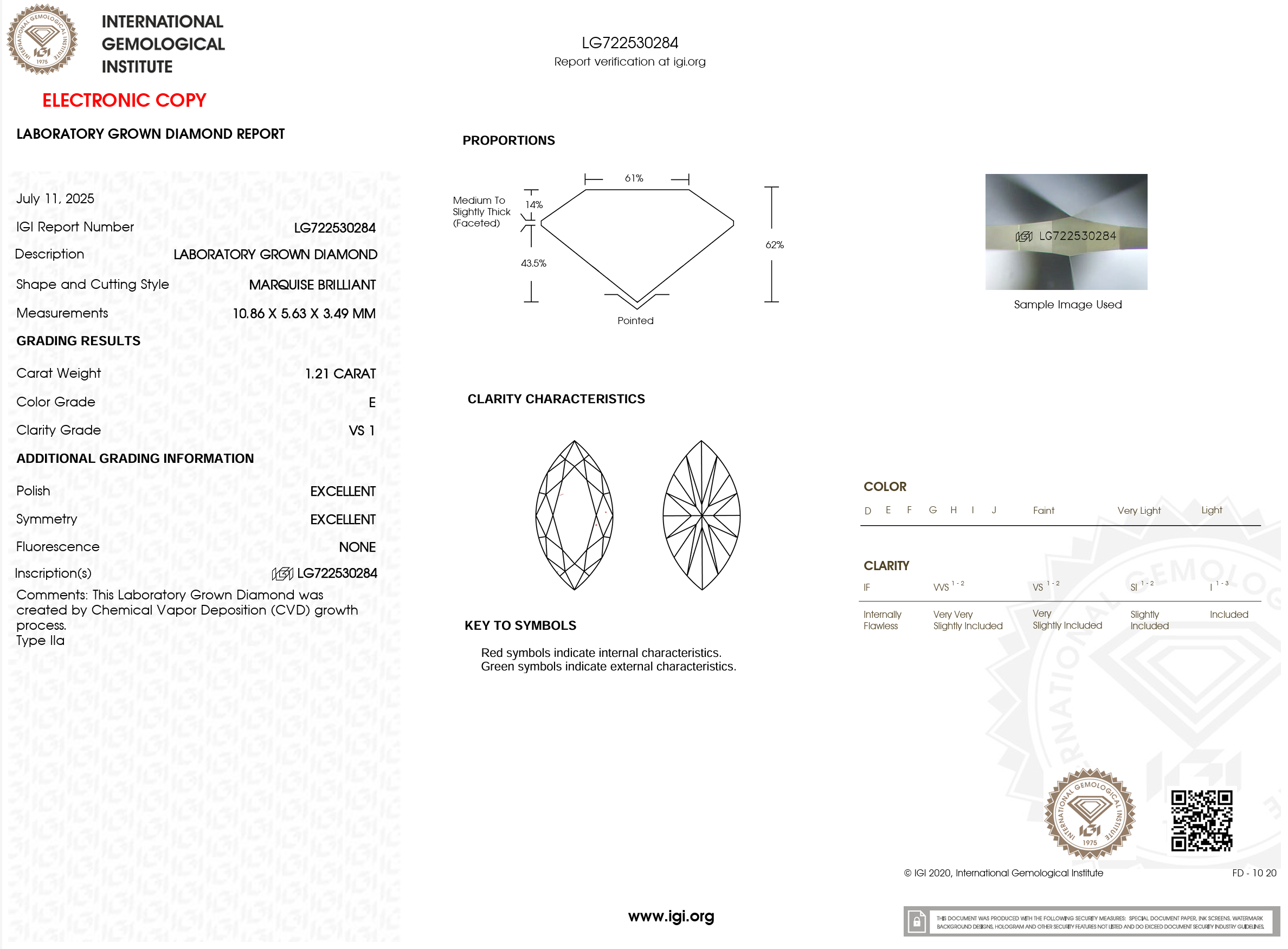 1.21 Carat E-VS1 Marquise Lab Grown Diamond - IGI (#120993)