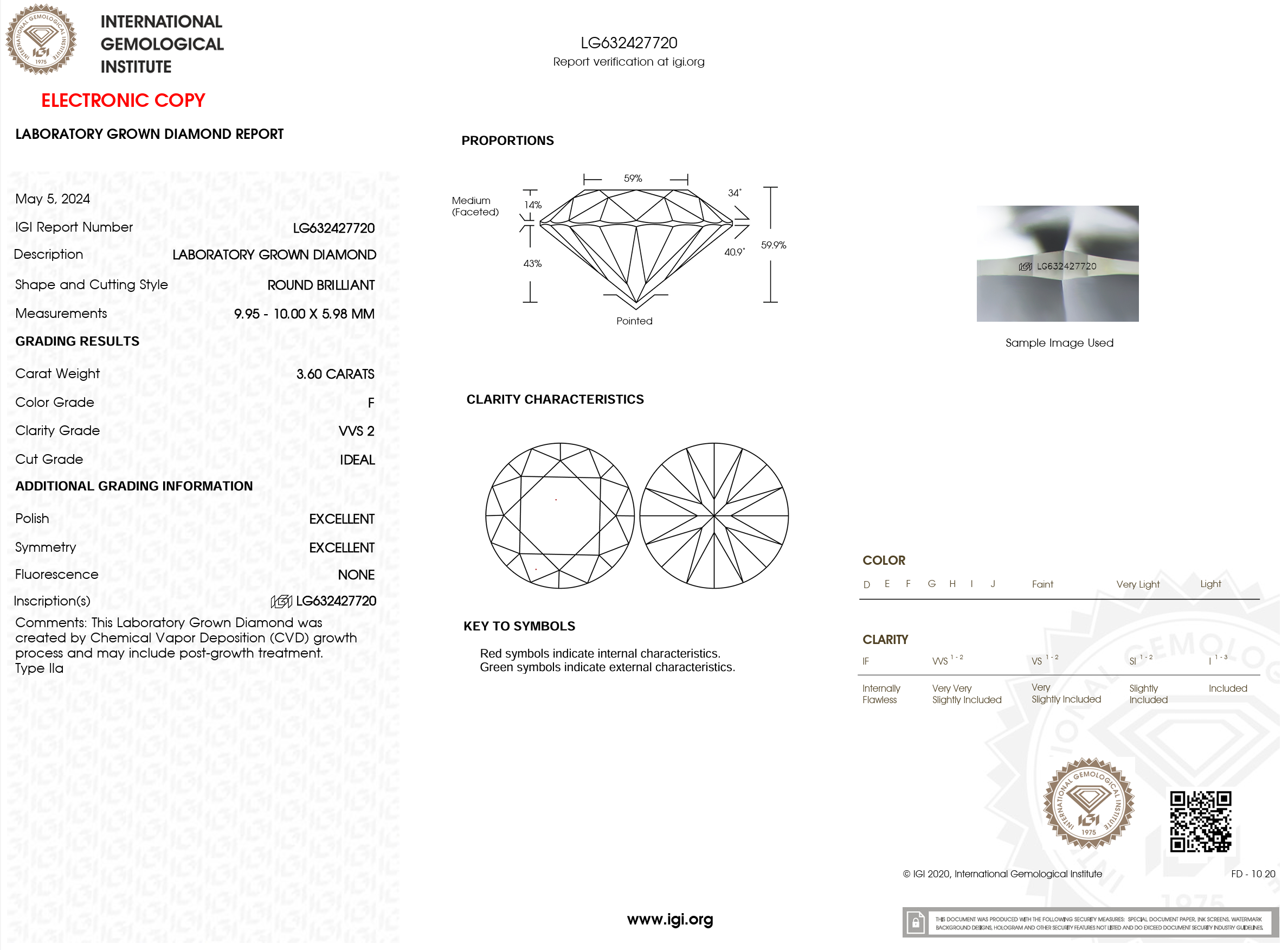 3.60 Carat F-VVS2 Round Lab Grown Diamond - IGI (#120994)