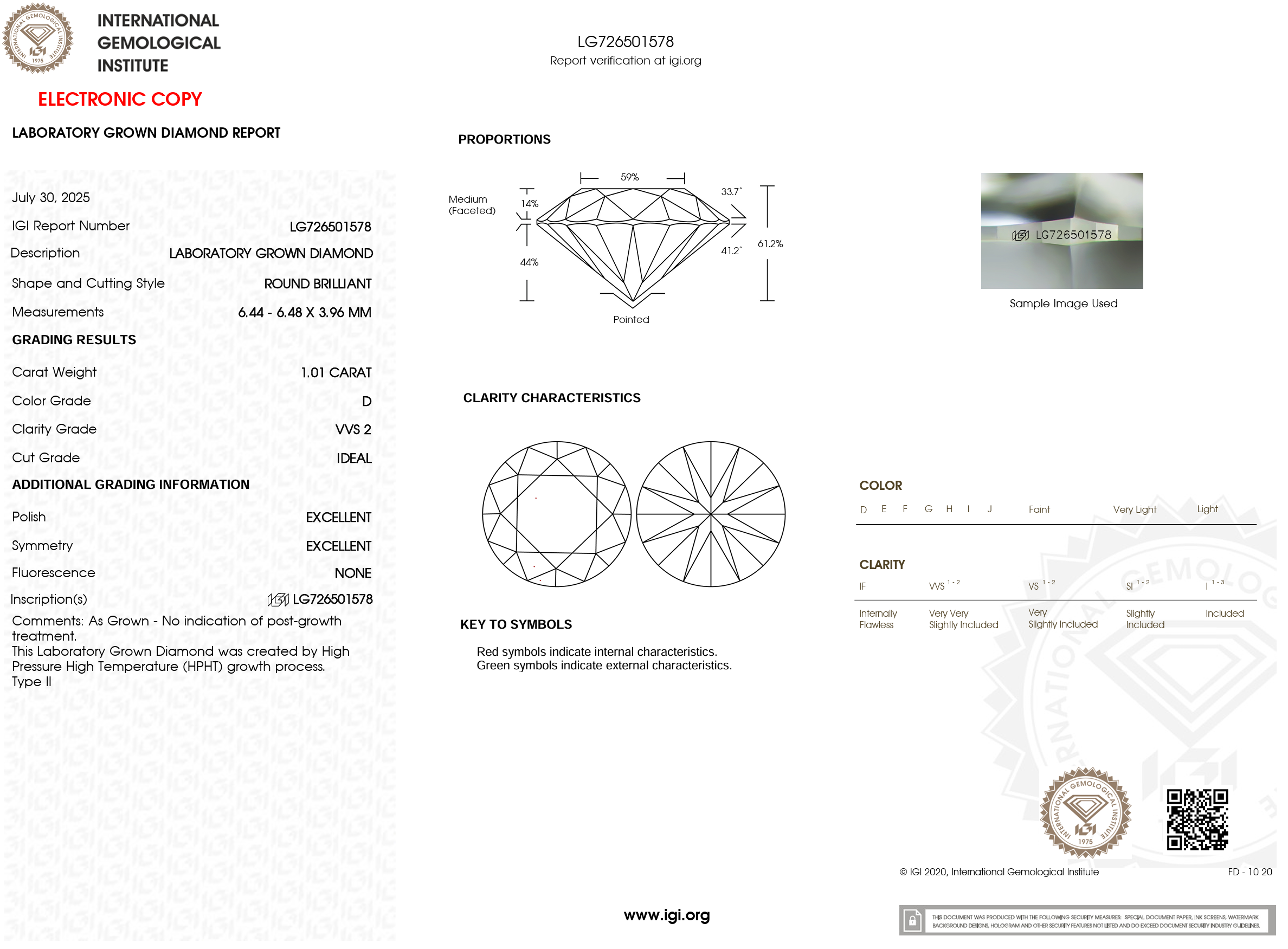 1.01 Carat D-VVS2 Round Lab Grown Diamond - IGI (#121013)