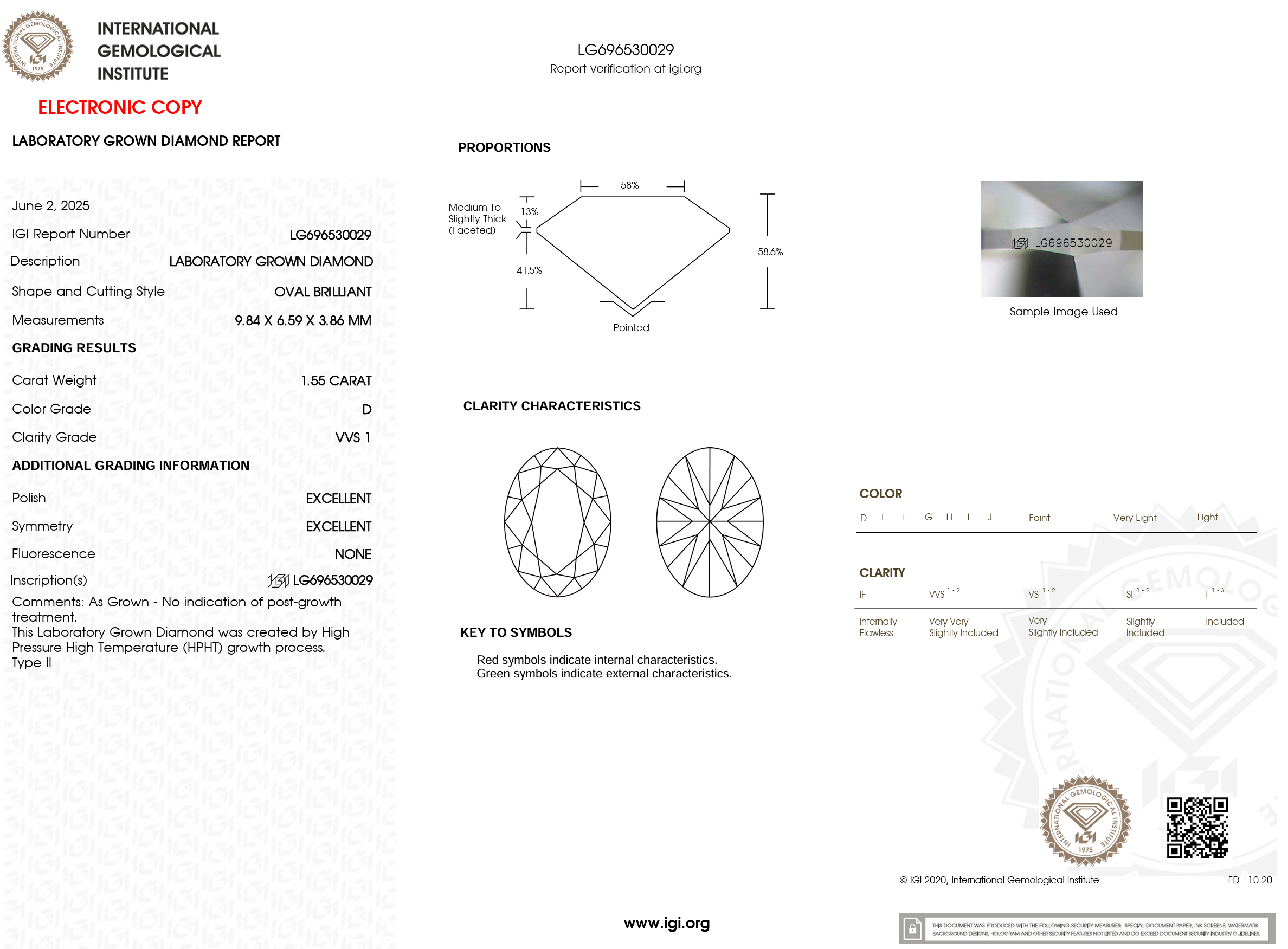 1.55 Carat D-VVS1 Oval Lab Grown Diamond - IGI (#121036)