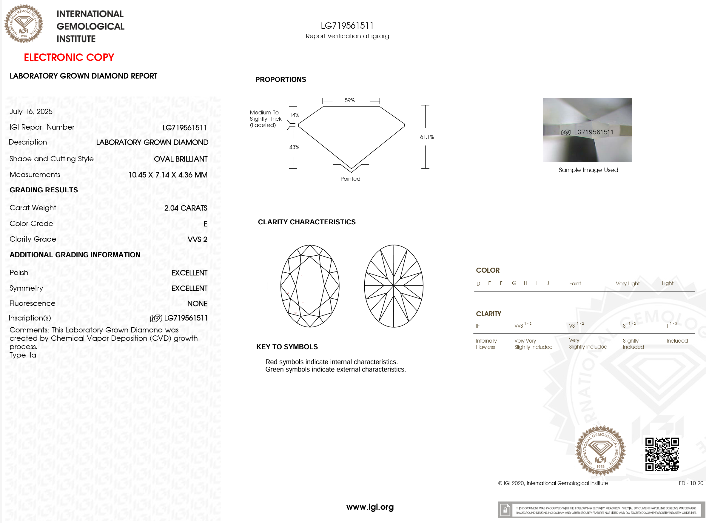 2.04 Carat E-VVS2 Oval Lab Grown Diamond - IGI (#121042)