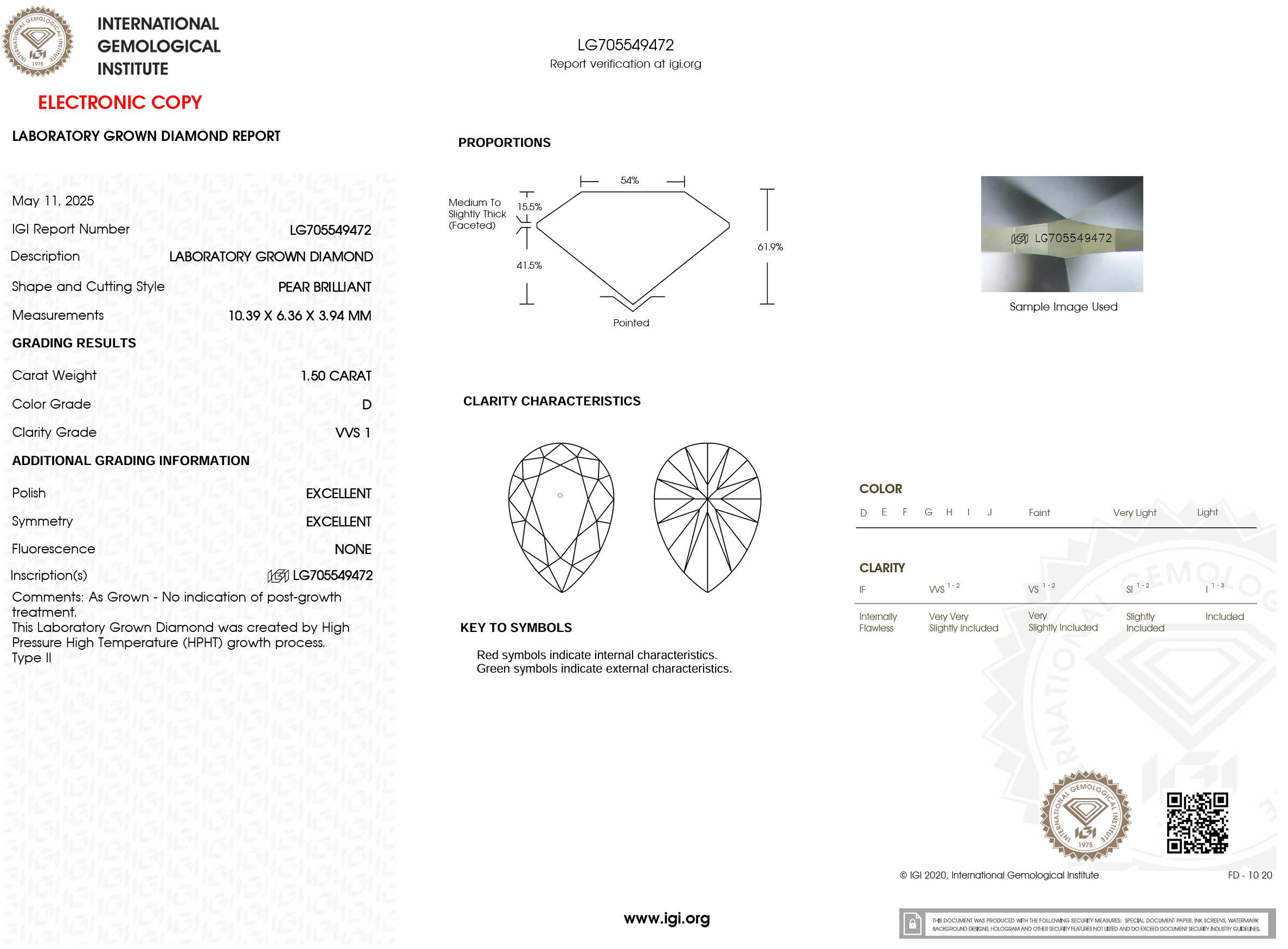 1.50 Carat D-VVS1 Pear Lab Grown Diamond - IGI (#121058)