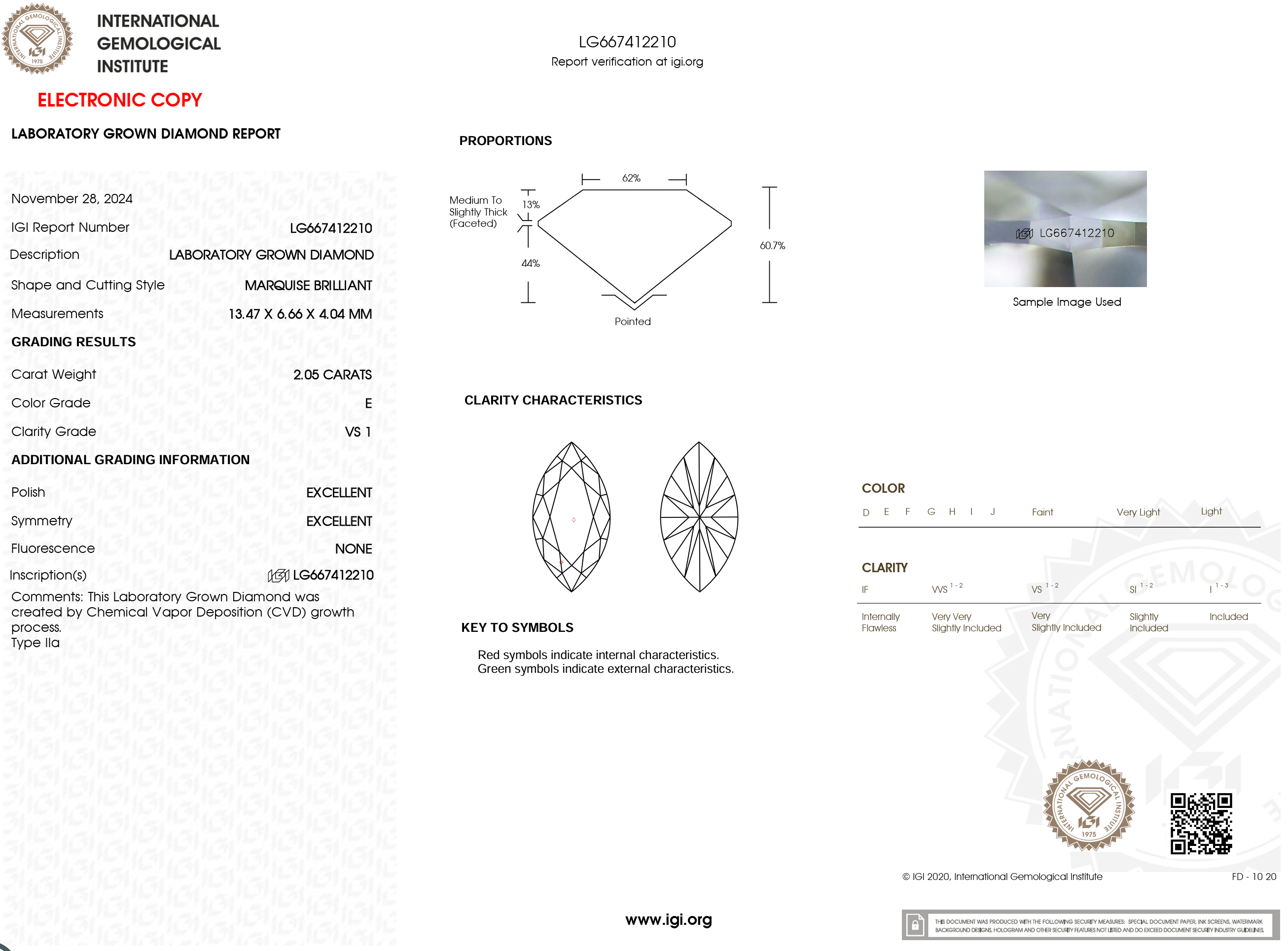2.05 Carat E-VS1 Marquise Lab Grown Diamond - IGI (#121246)