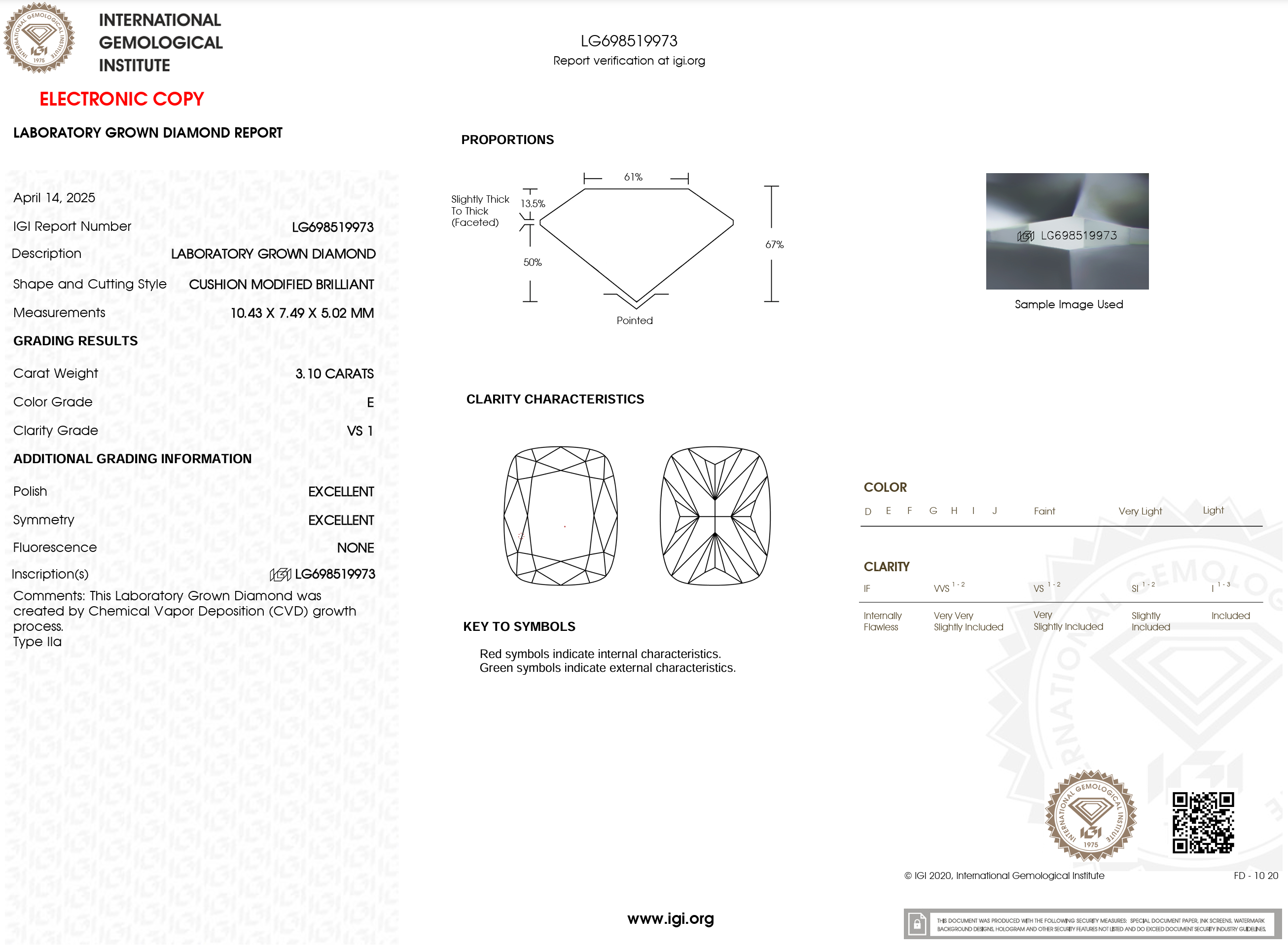 3.10 Carat E-VS1 Elongated Cushion Lab Grown Diamond - IGI (#121268)