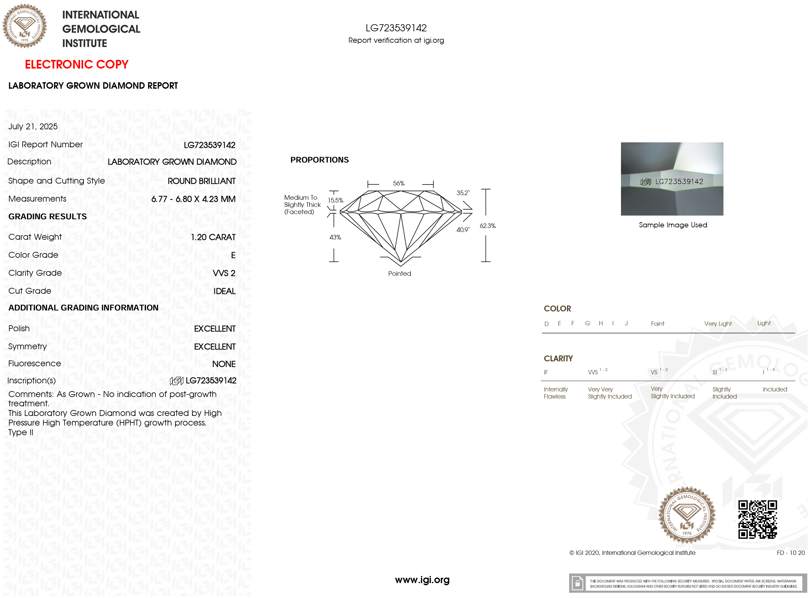 1.20 Carat E-VVS2 Round Lab Grown Diamond - IGI (#121297)