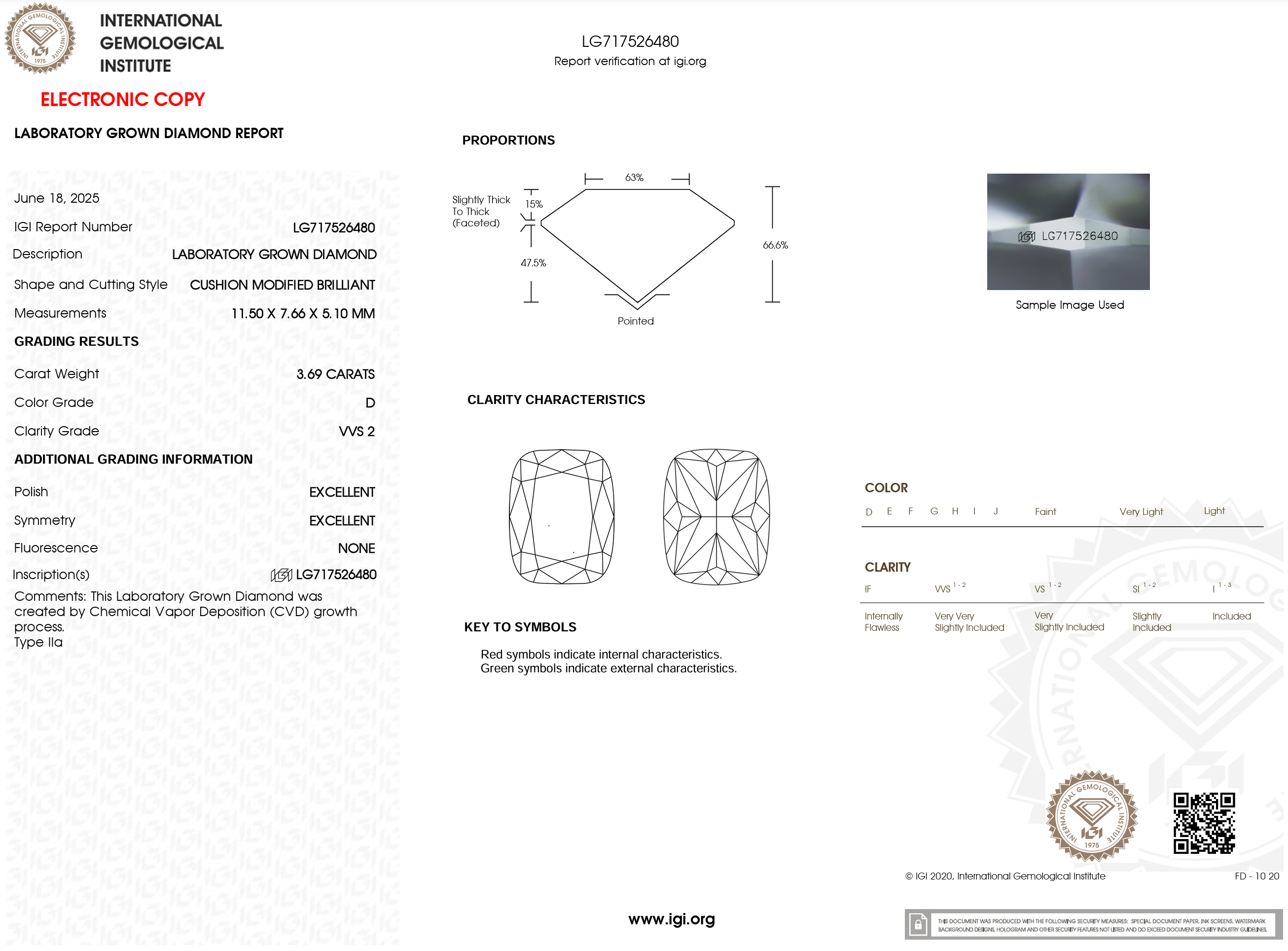 3.69 Carat D-VVS2 Elongated Cushion Lab Grown Diamond - IGI (#121342)