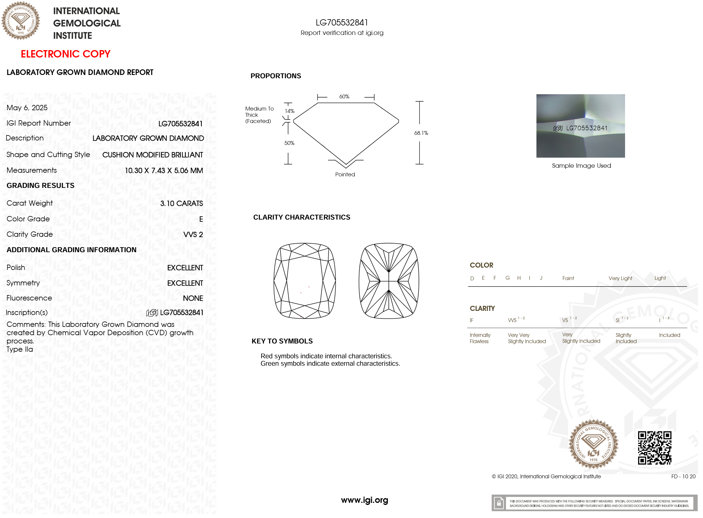 3.10 Carat E-VVS2 Elongated Cushion Lab Grown Diamond - IGI (#121403)
