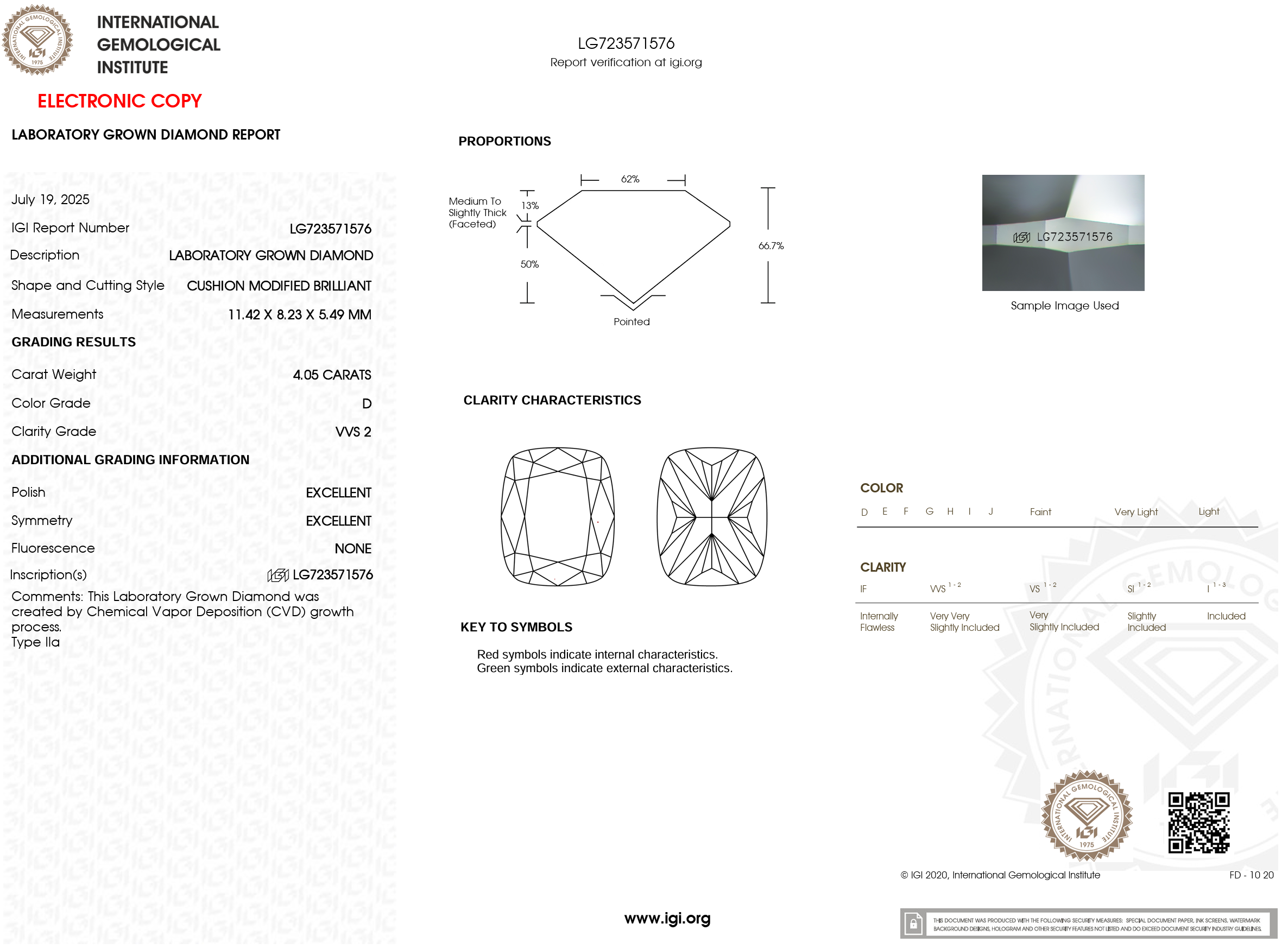4.05 Carat D-VVS2 Elongated Cushion Lab Grown Diamond - IGI (#121425)