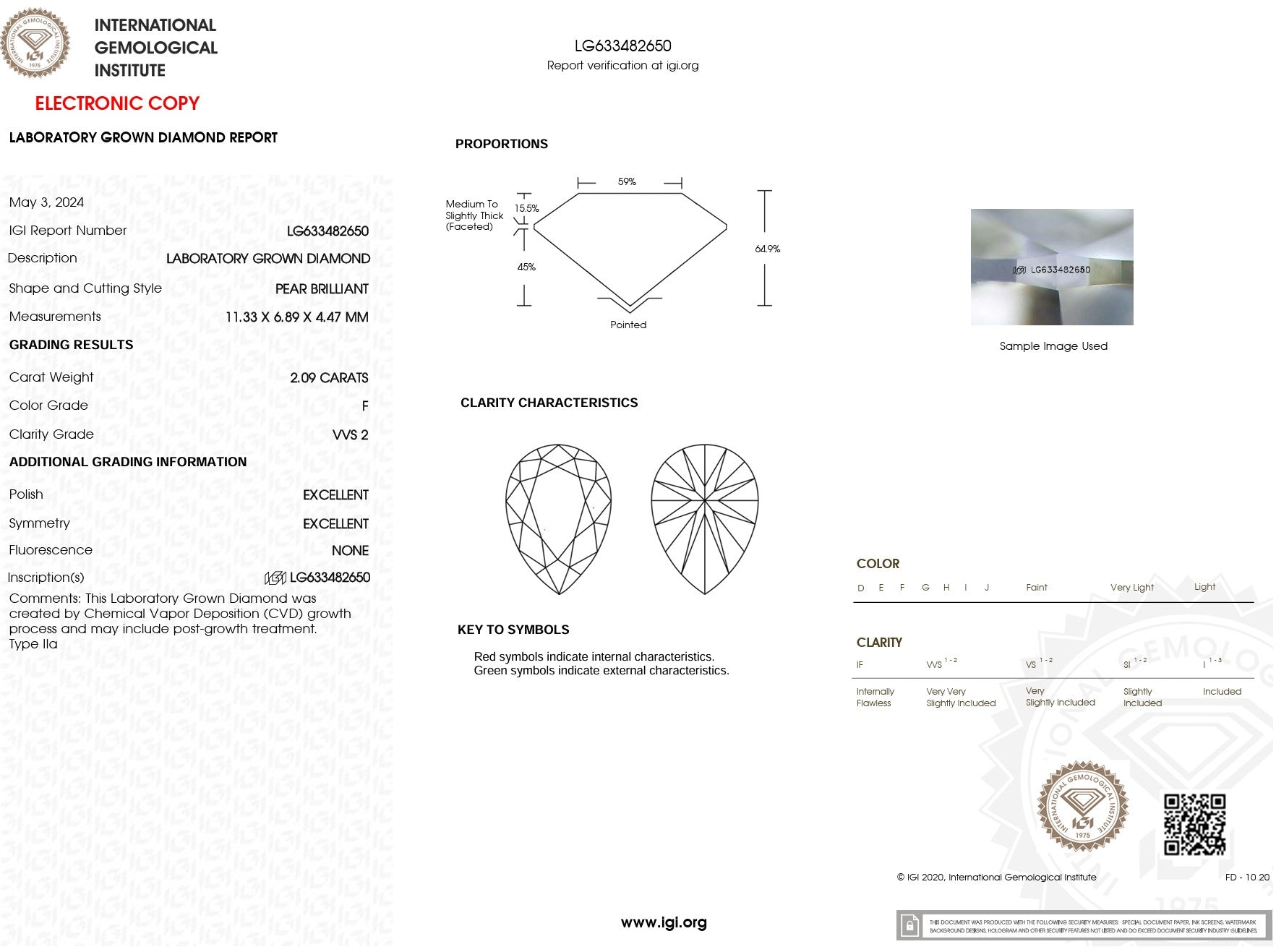 2.09ct F-VVS2 Pear Lab Diamond Kayla