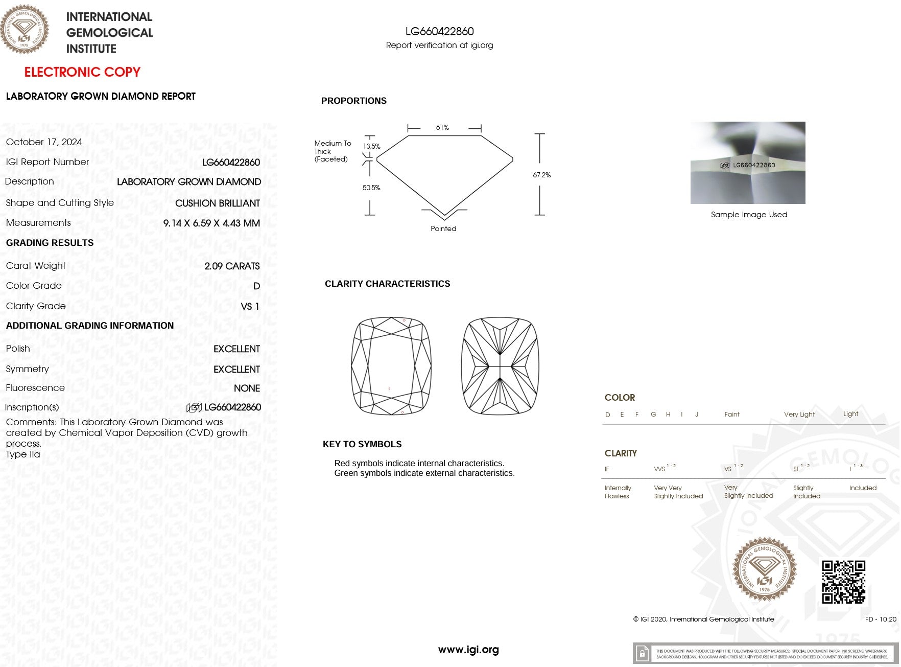 2.09ct D-VS1 Cushion Lab Diamond Kayla