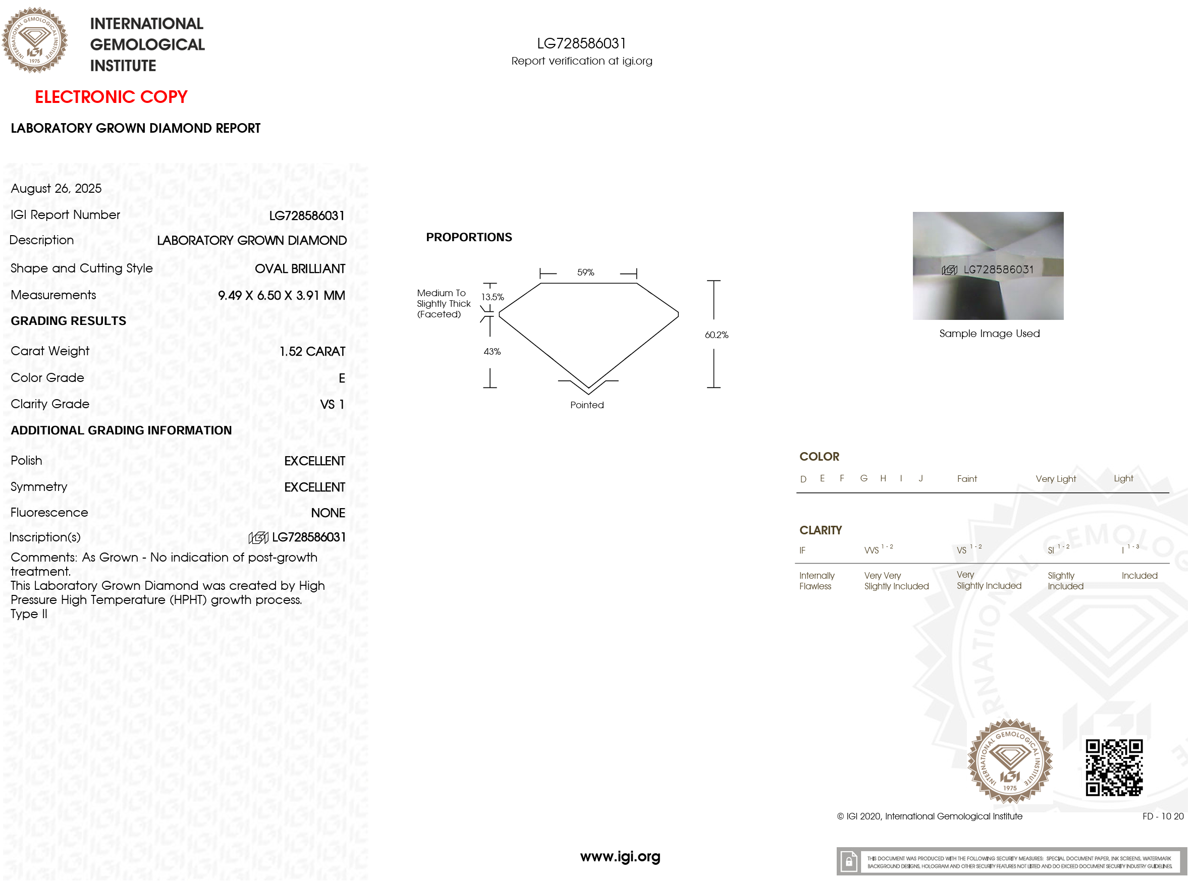 1.52 Carat E-VS1 Oval Lab Grown Diamond - IGI (#121510)