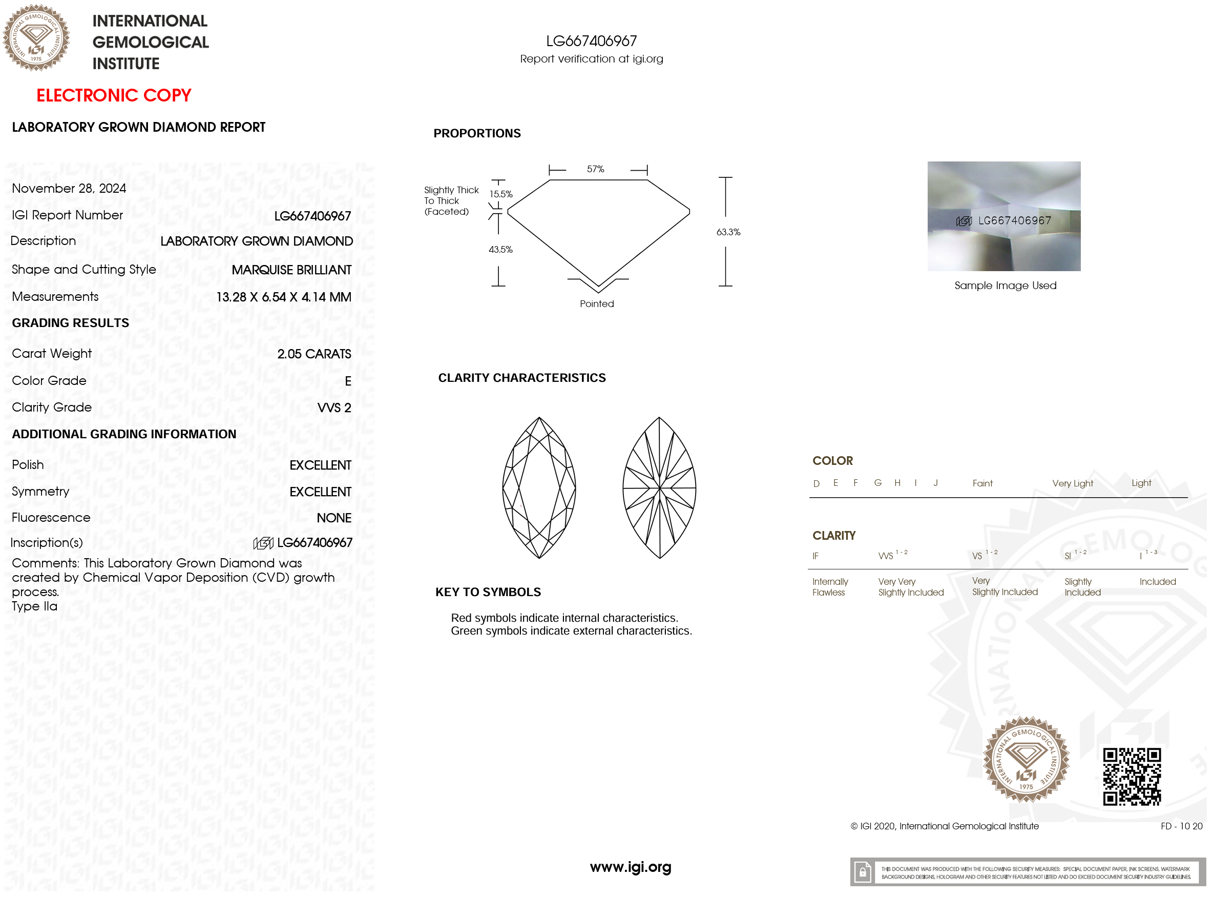 2.05 Carat E-VVS2 Marquise Lab Grown Diamond - IGI (#121514)