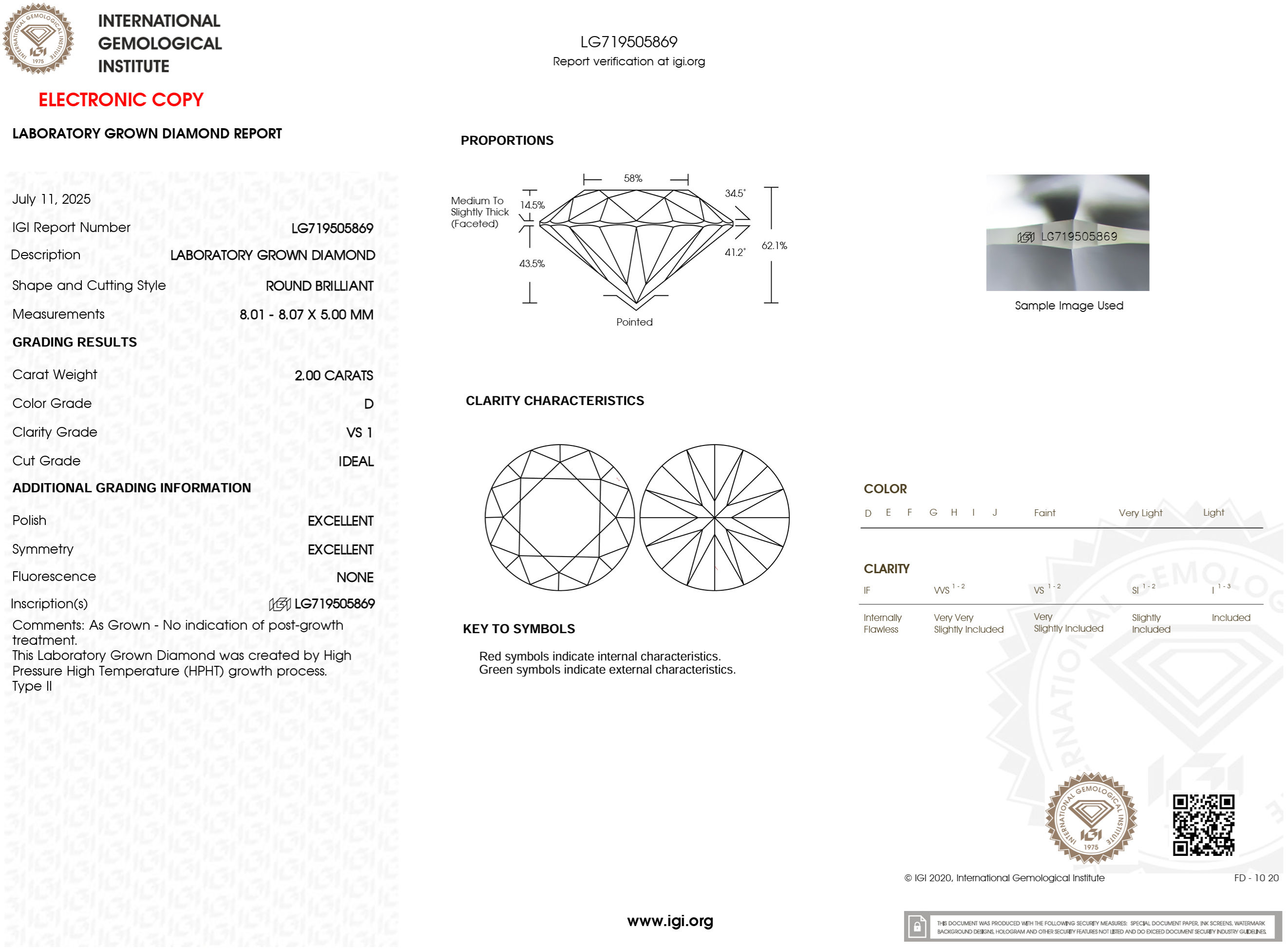 2.00 Carat D-VS1 Round Lab Grown Diamond - IGI (#121466)