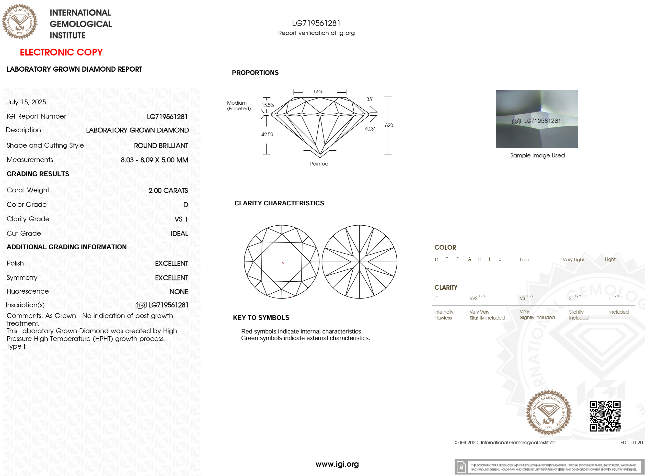 2.00 Carat D-VS1 Round Lab Grown Diamond - IGI (#121467)