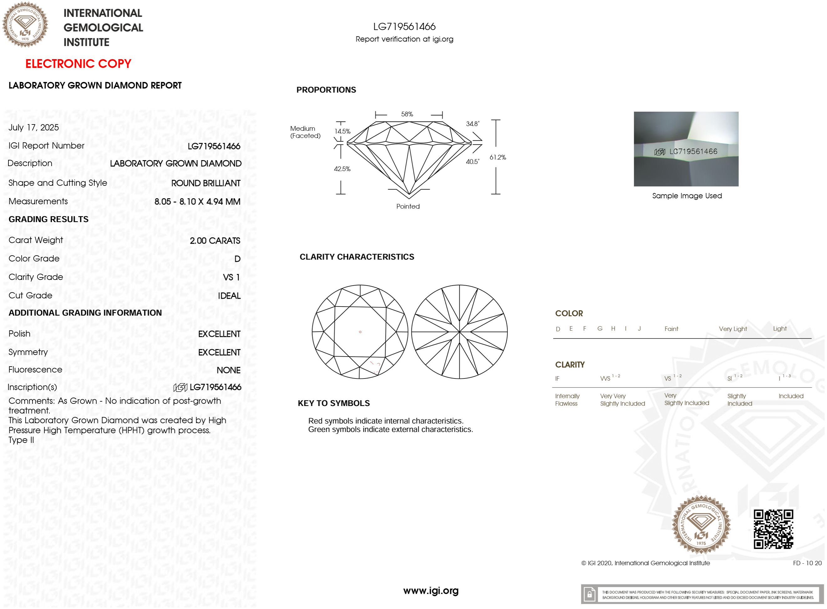 2.00 Carat D-VS1 Round Lab Grown Diamond - IGI (#121469)