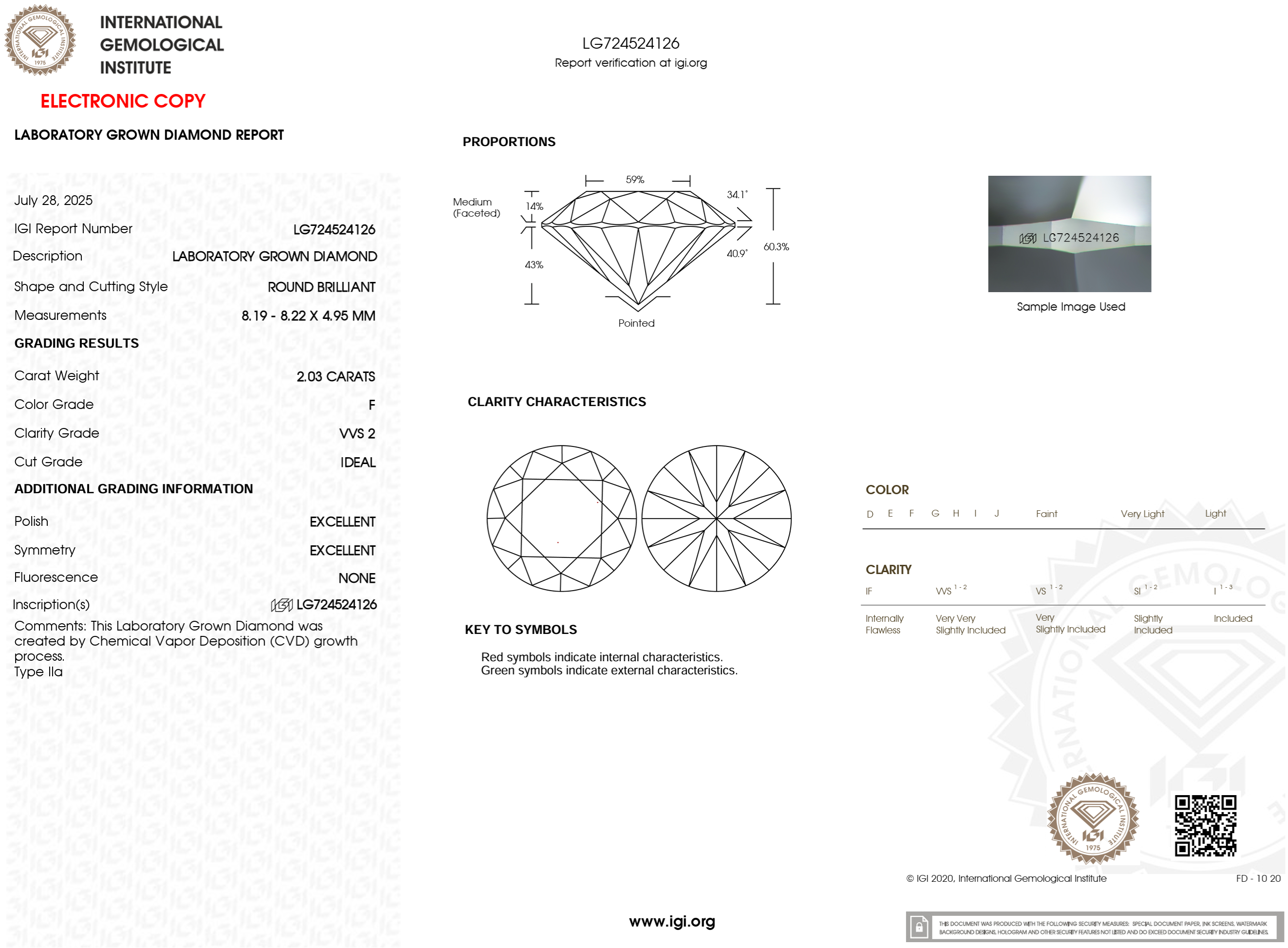 2.03 Carat F-VVS2 Round Lab Grown Diamond - IGI (#121641)