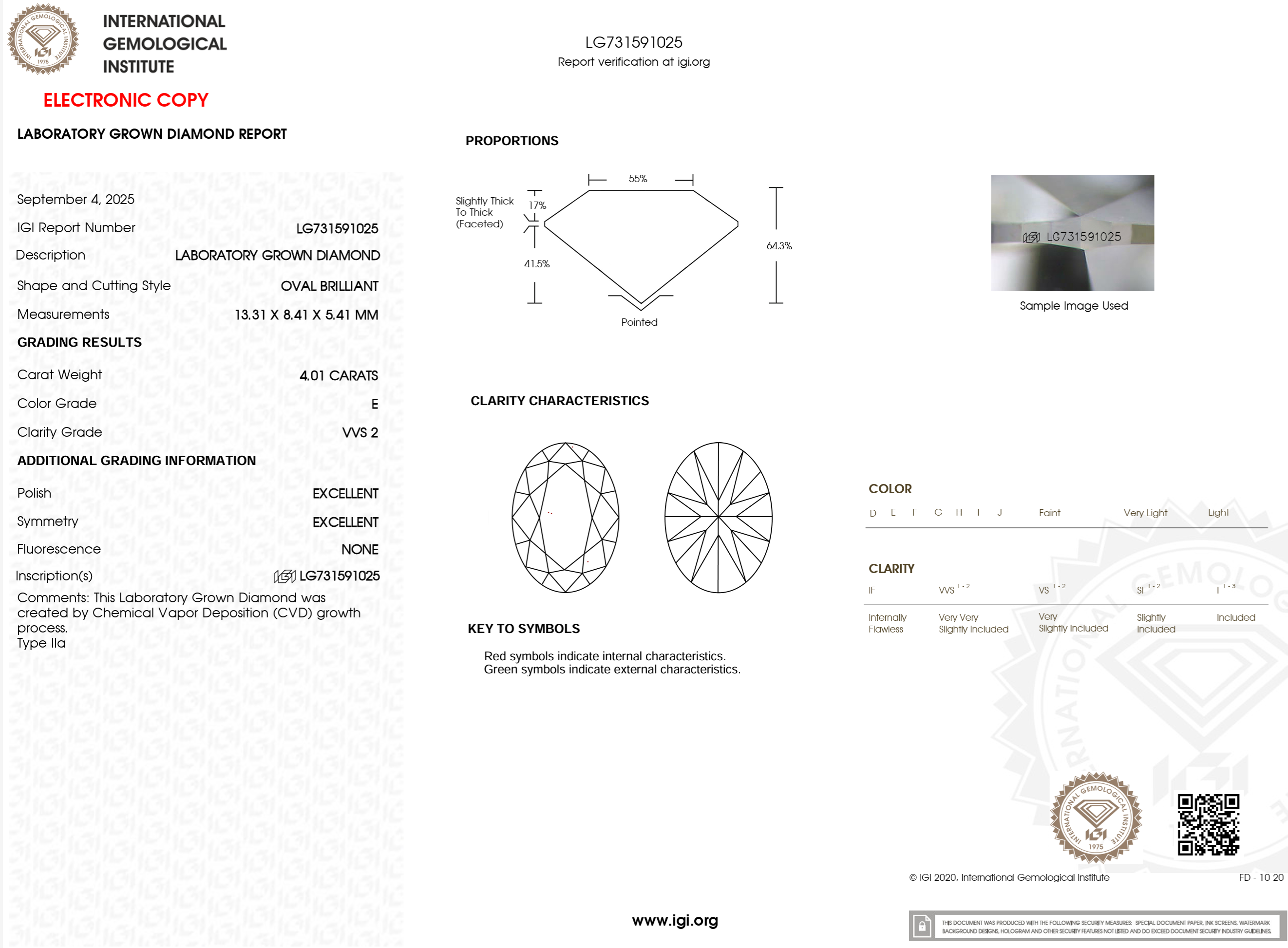 4.01 Carat E-VVS2 Oval Lab Grown Diamond - IGI (#121644)