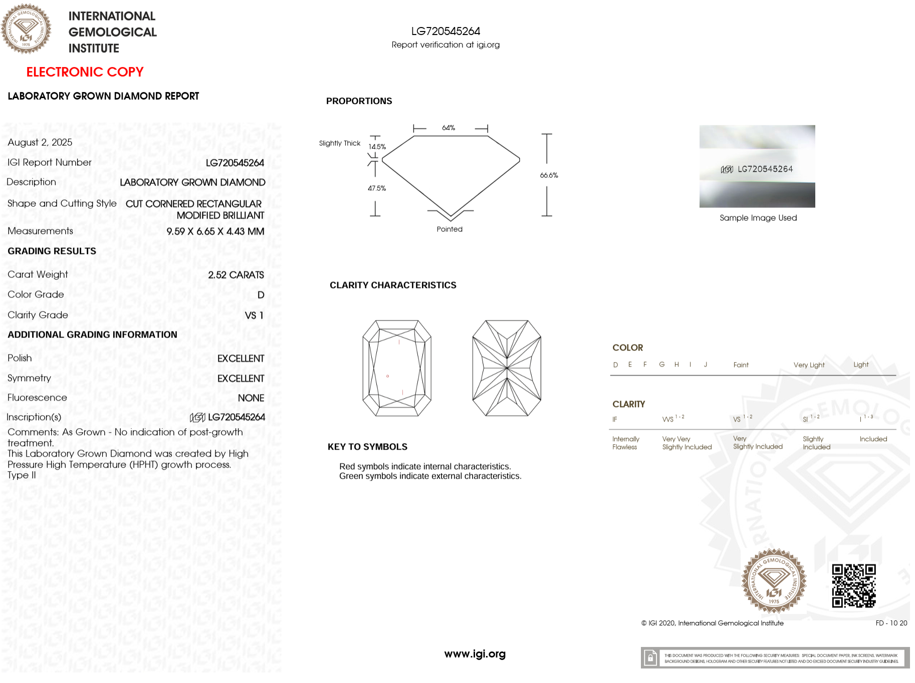 2.52 Carat D-VS1 Radiant Lab Grown Diamond - IGI (#121800)