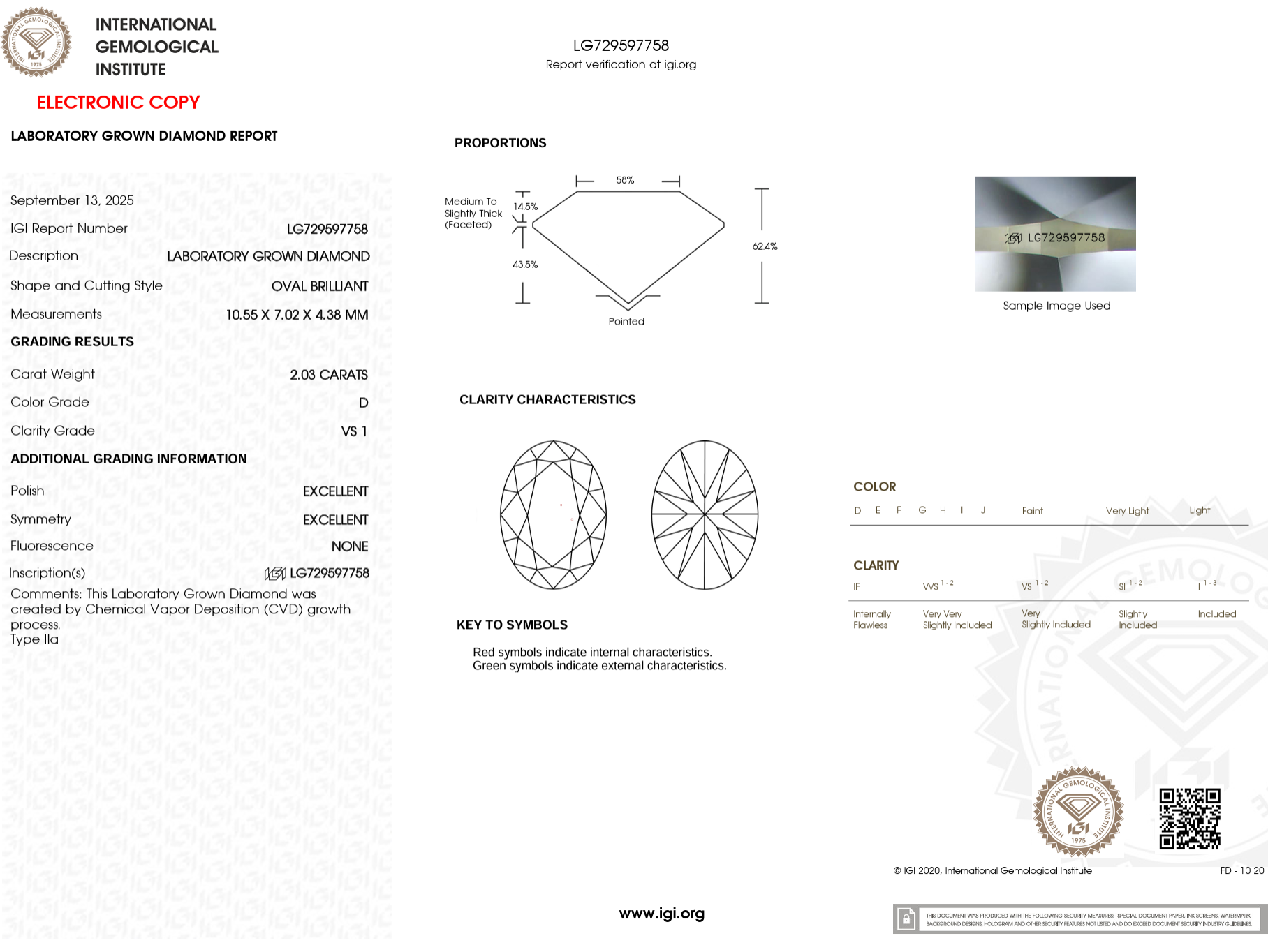 2.03 Carat D-VS1 Oval Lab Grown Diamond - IGI (#121804)