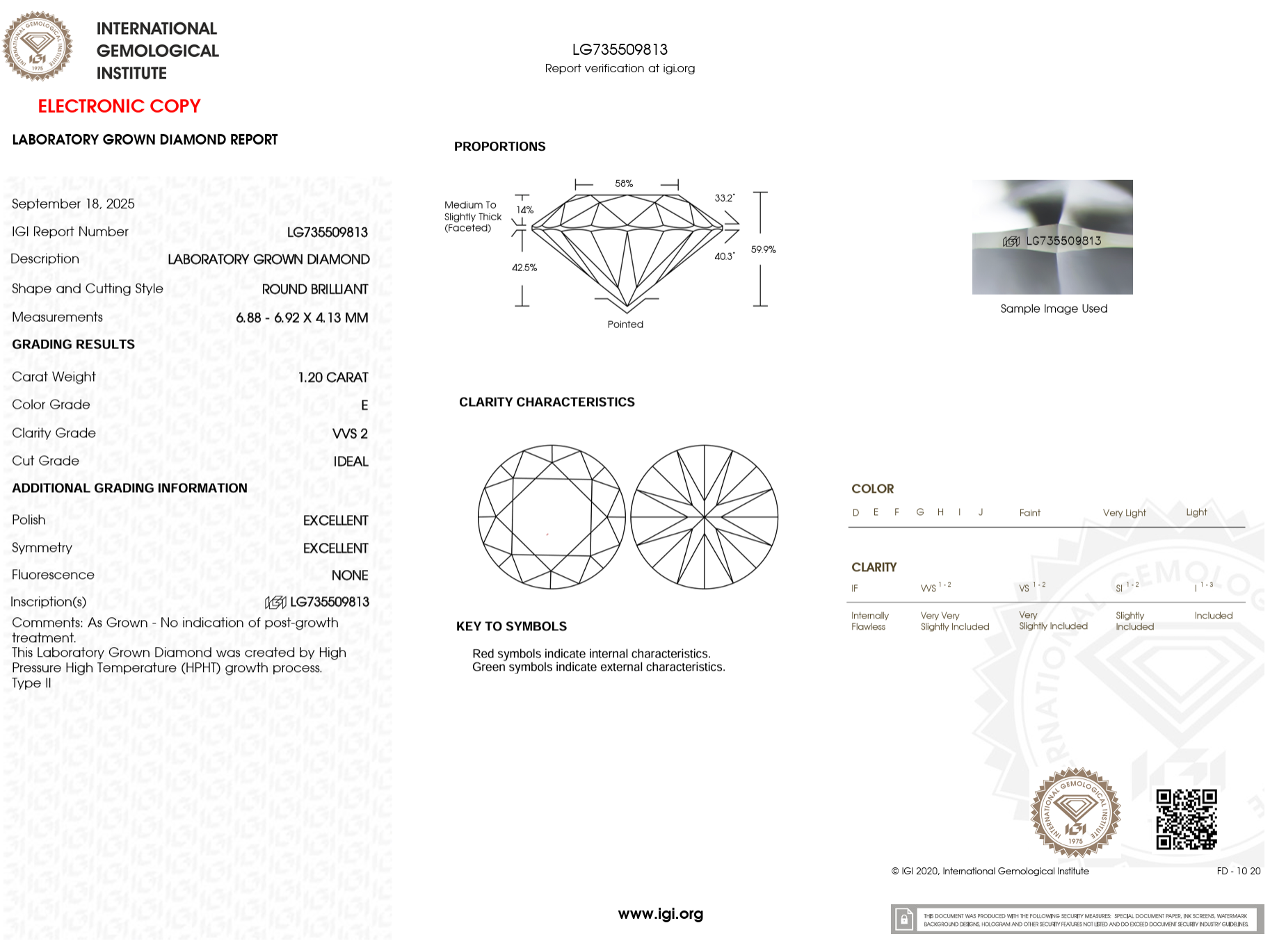 1.20 Carat E-VVS2 Round Lab Grown Diamond - IGI (#121805)