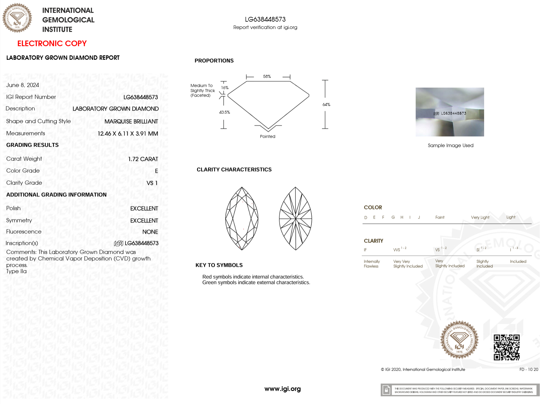 1.72 Carat E-VS1 Marquise Lab Grown Diamond - IGI (#121809)