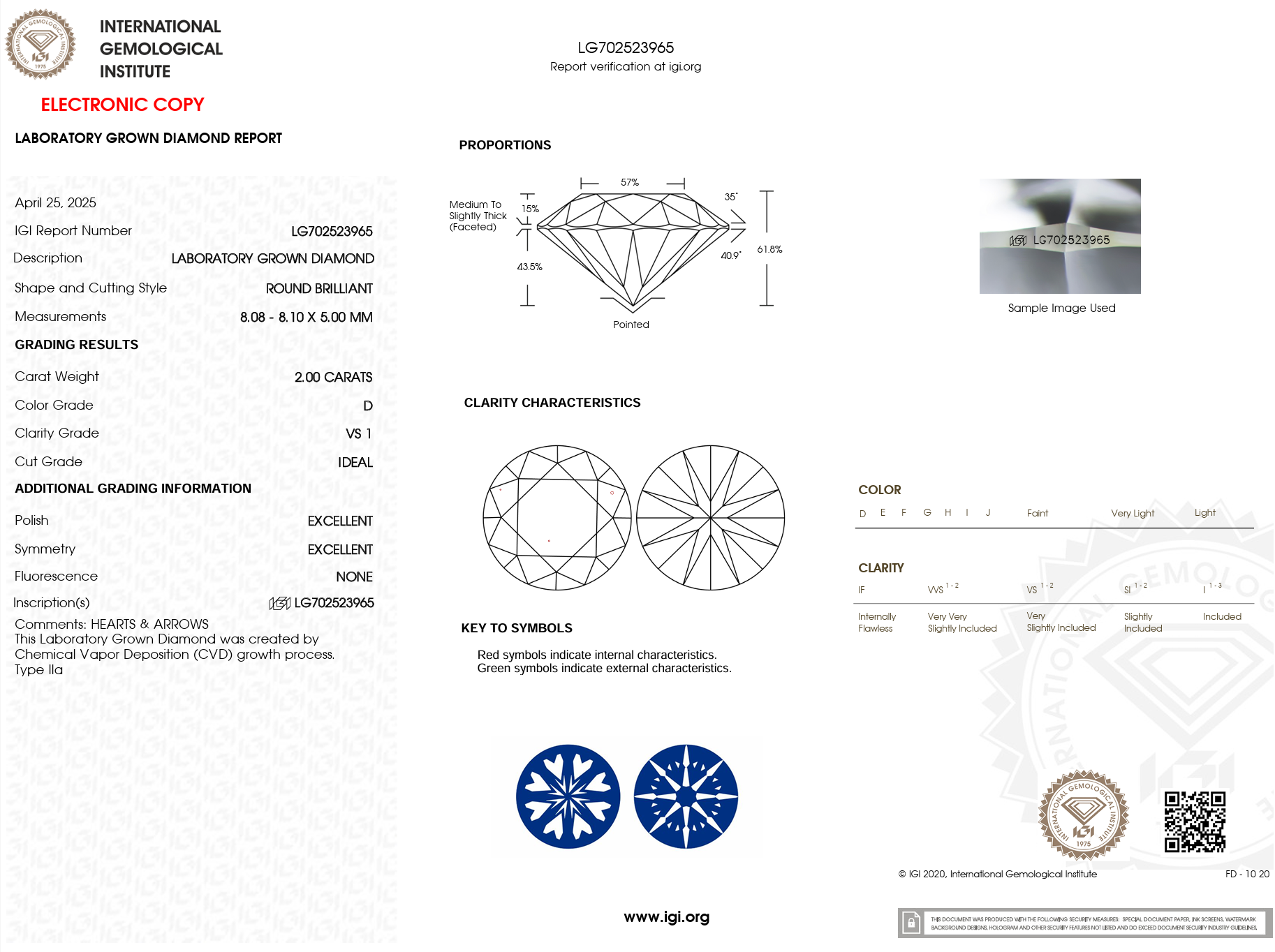 2.00 Carat D-VS1 Round Lab Grown Diamond - IGI (#121836)