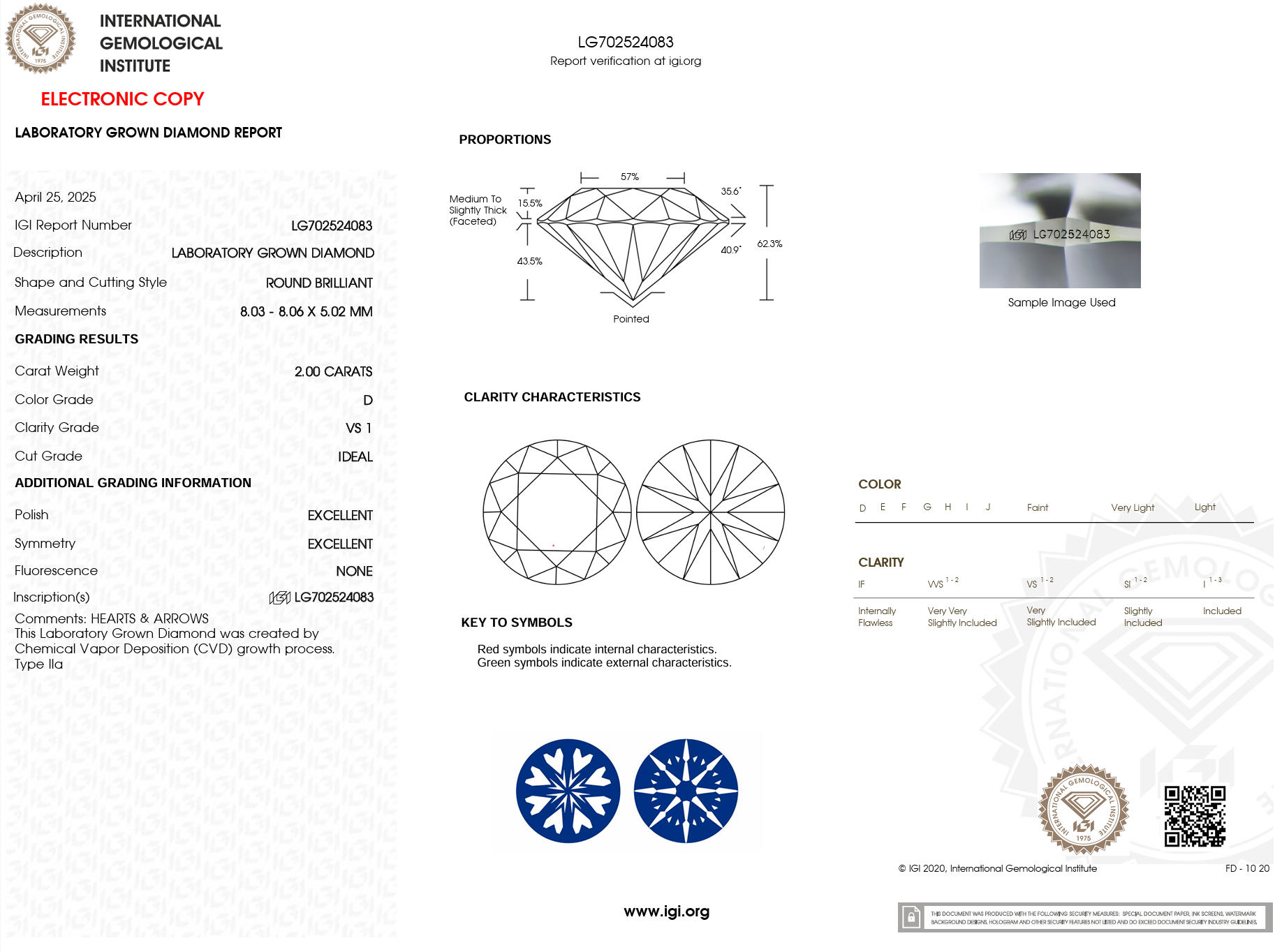 2.00 Carat D-VS1 Round Lab Grown Diamond - IGI (#121838)