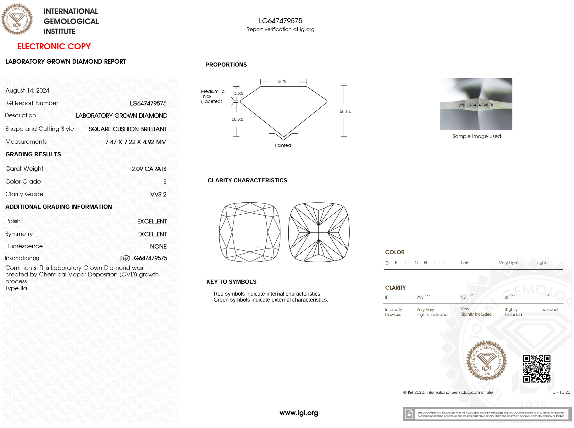 2.09 Carat E-VVS2 Cushion Lab Grown Diamond - IGI (#121848)