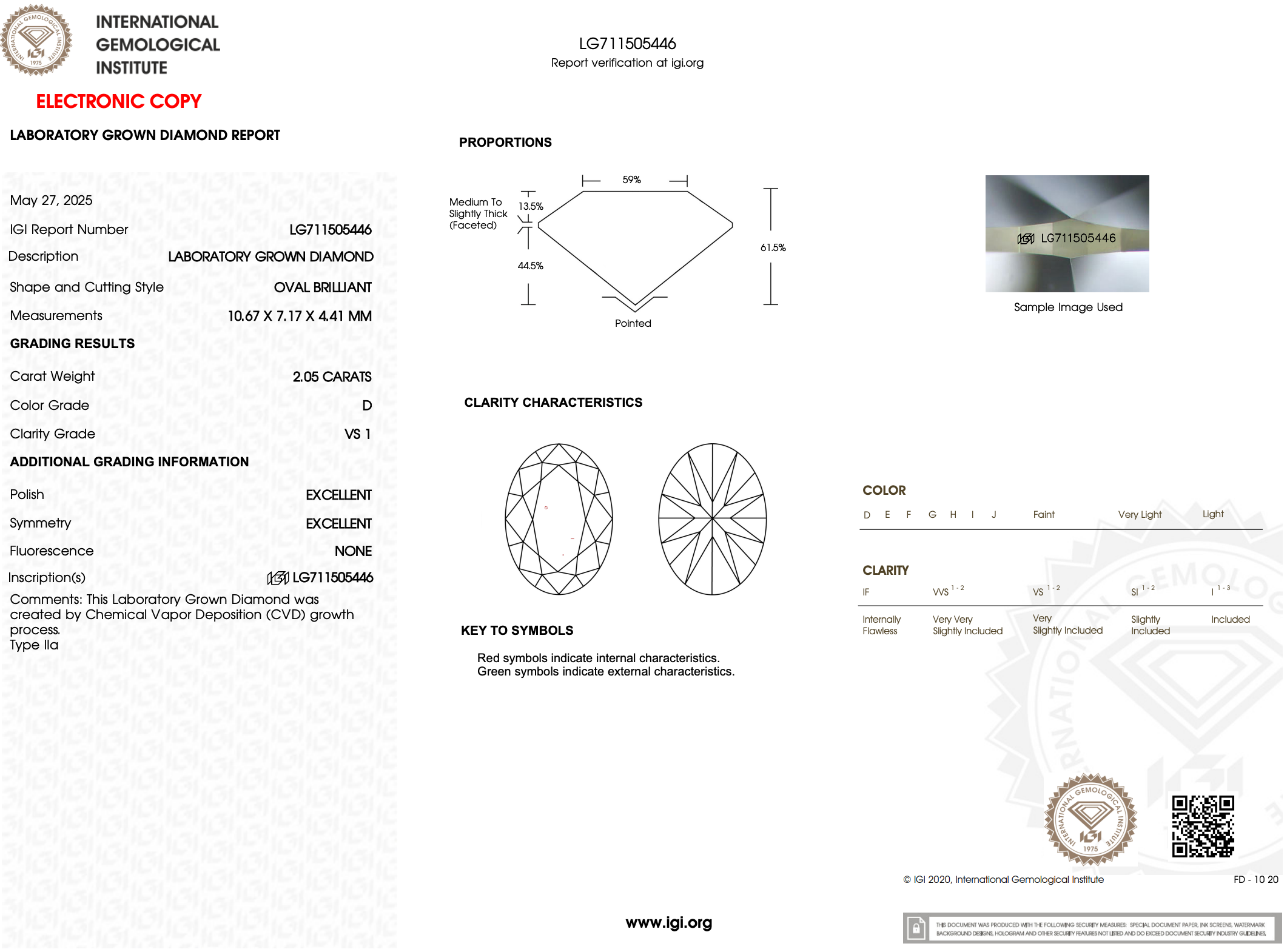 2.05 Carat D-VS1 Oval Lab Grown Diamond - IGI (#121950)