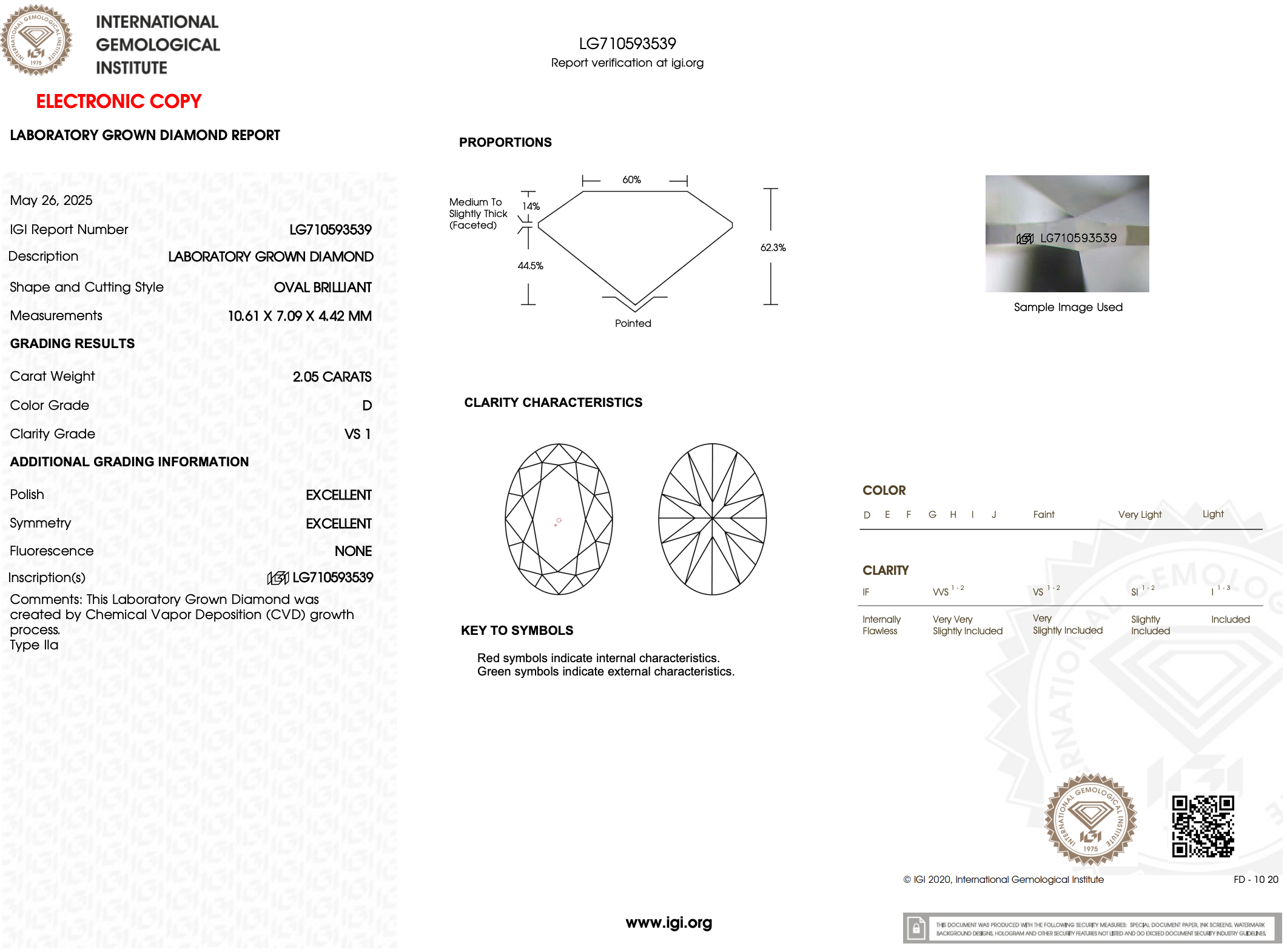 2.05 Carat D-VS1 Oval Lab Grown Diamond - IGI (#121951)