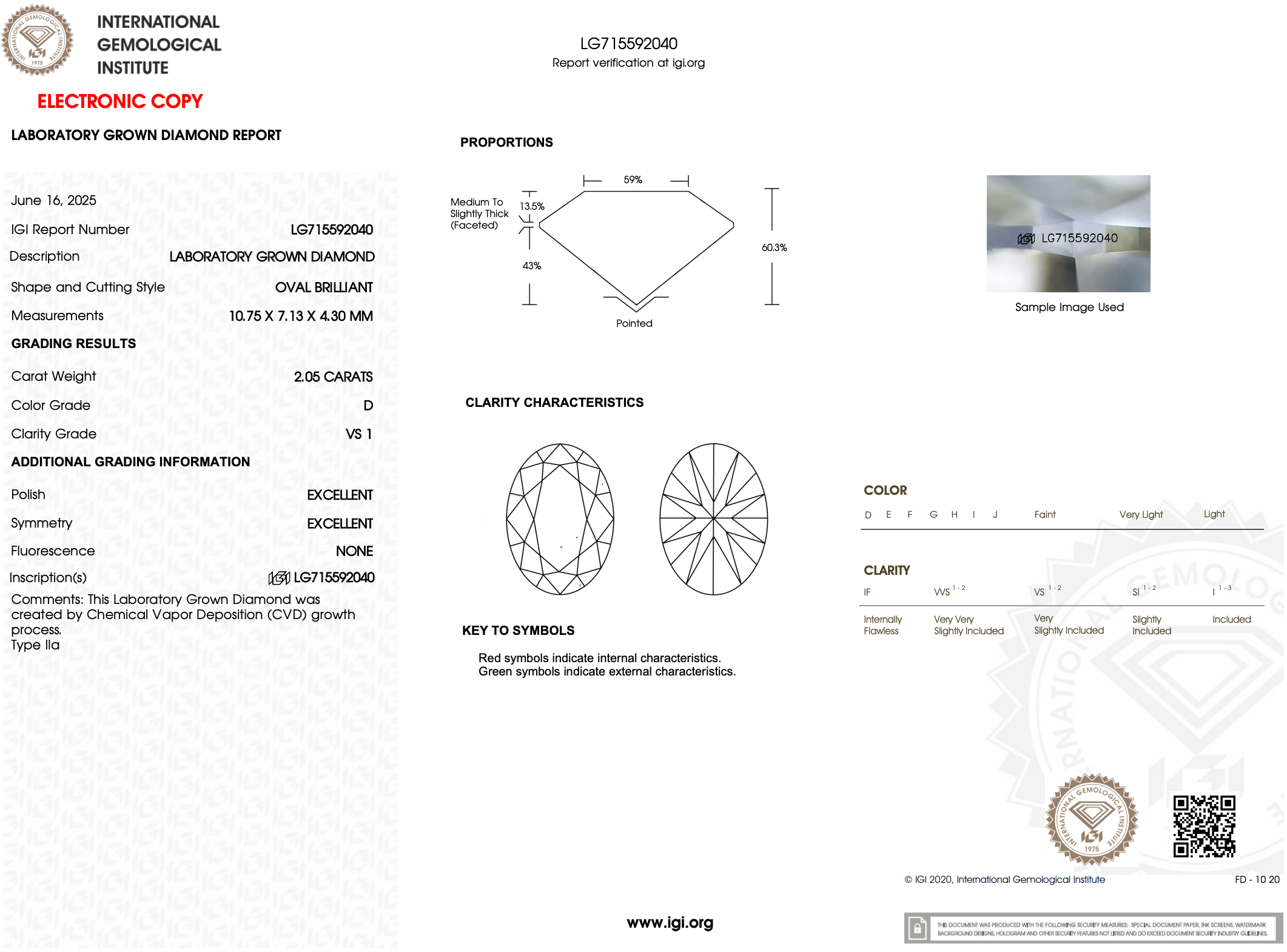 2.05 Carat D-VS1 Oval Lab Grown Diamond - IGI (#121944)
