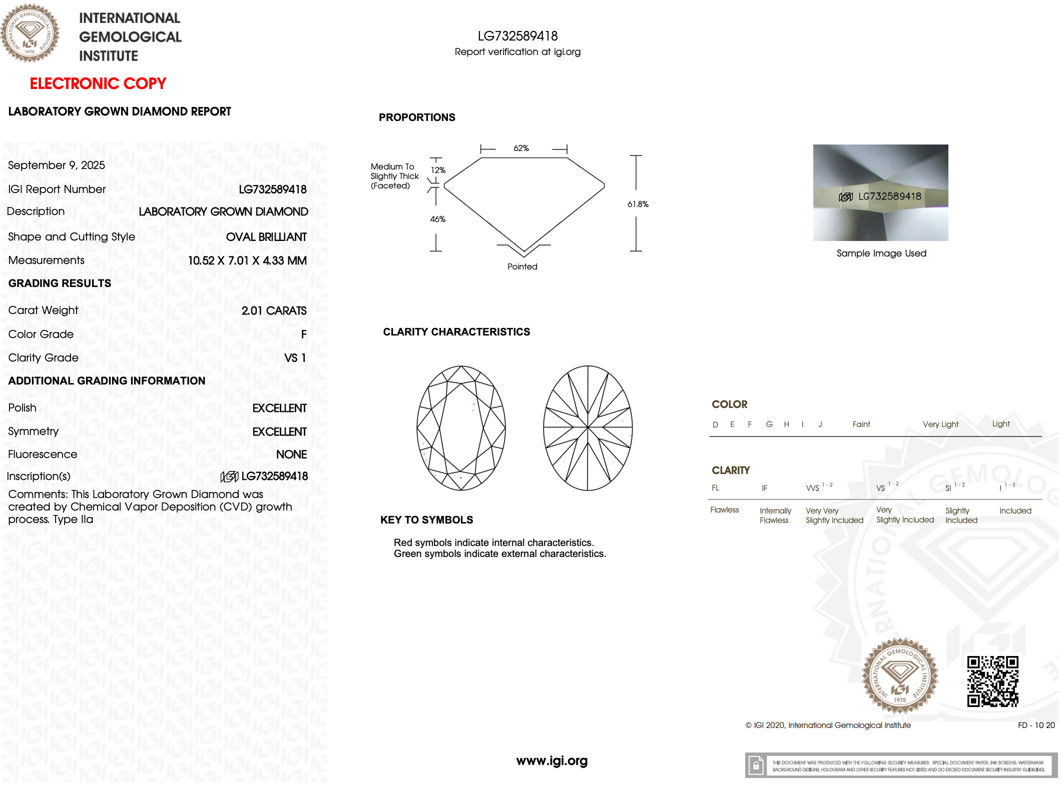 2.01 Carat F-VS1 Oval Lab Grown Diamond - IGI (#121962)