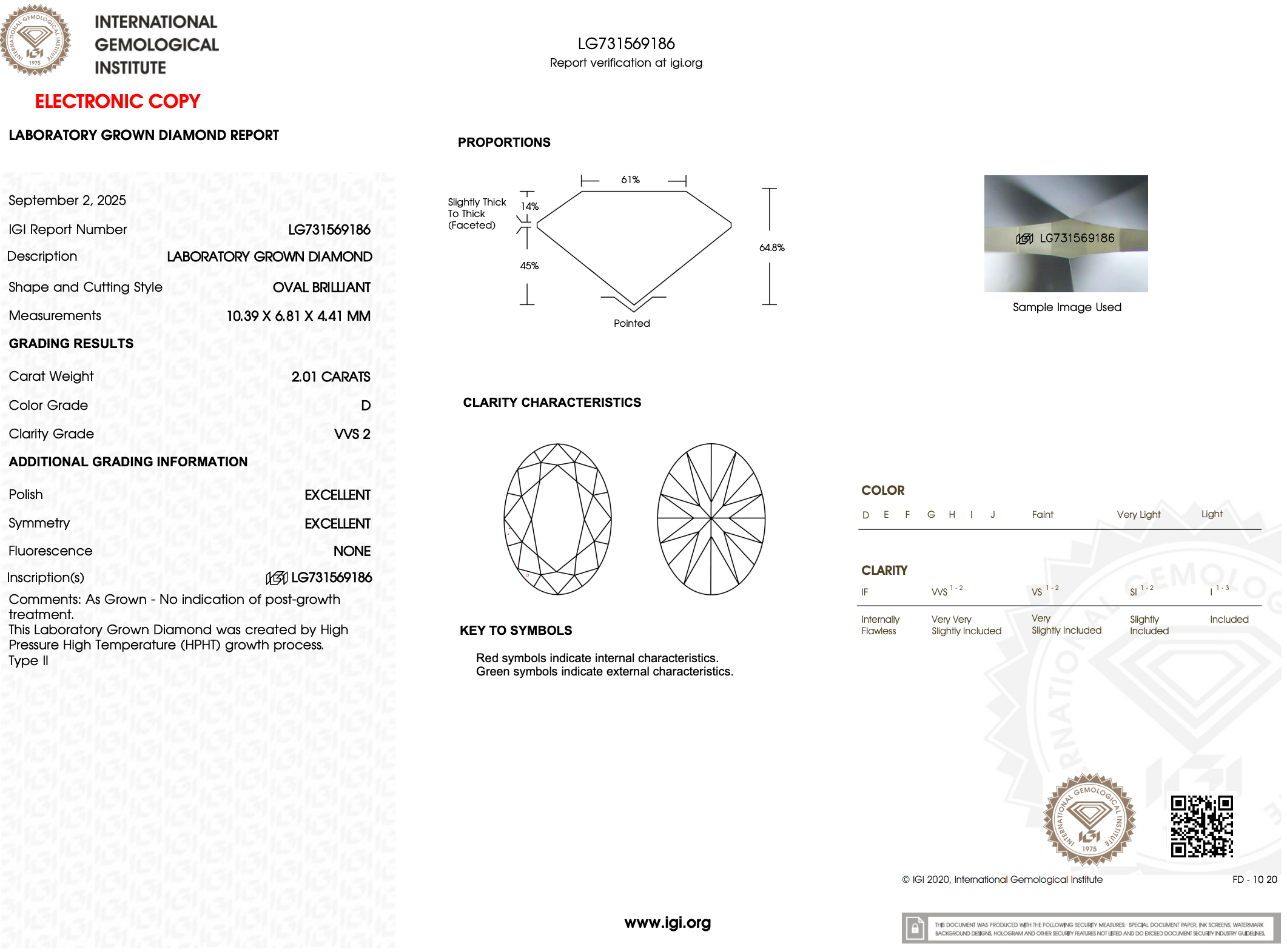 2.01 Carat D-VVS2 Oval Lab Grown Diamond - IGI (#121966)