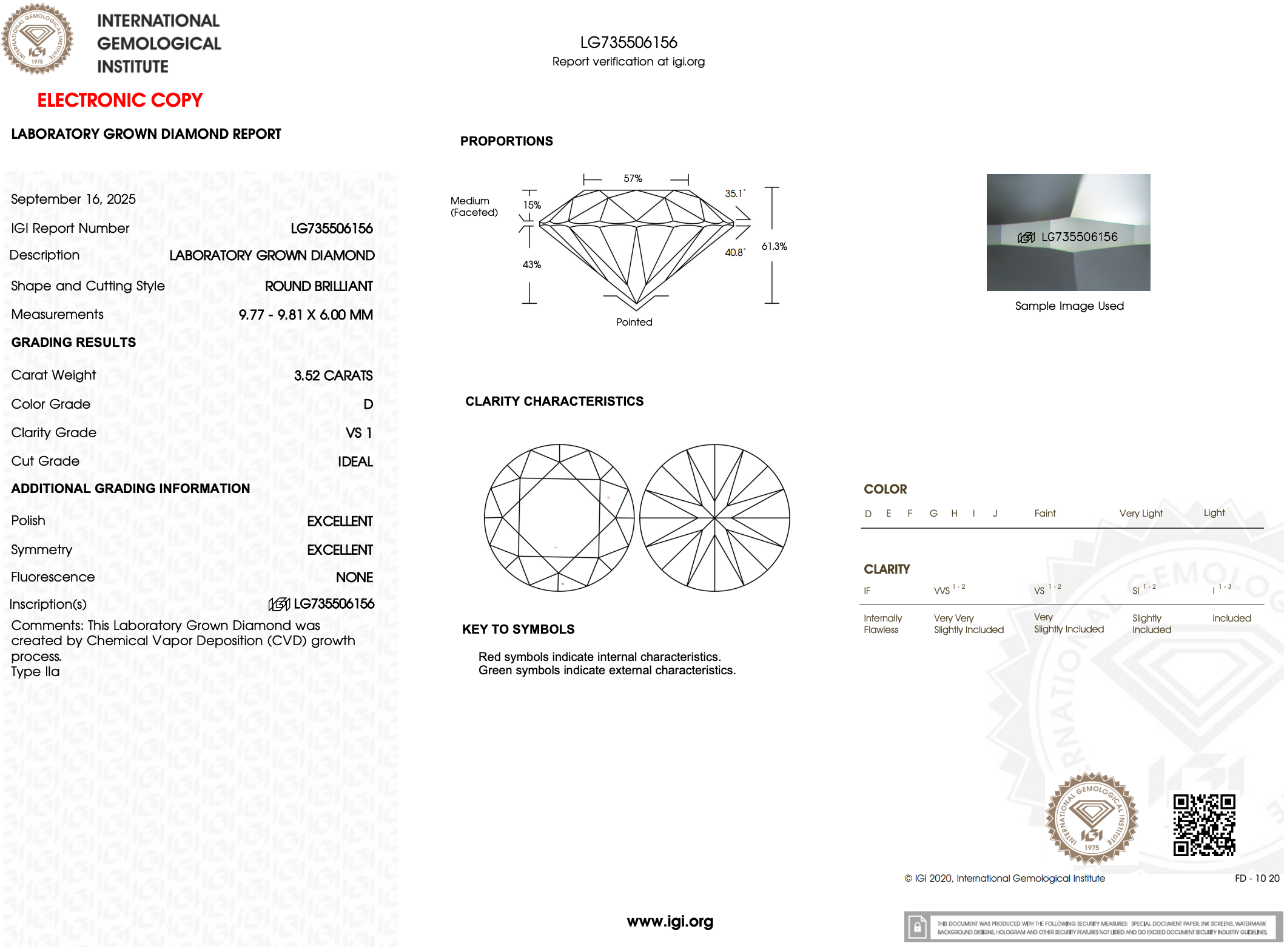 3.52 Carat D-VS1 Round Lab Grown Diamond - IGI (#121728)