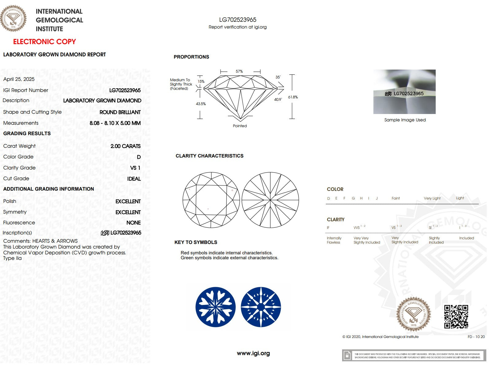 2.00ct D-VS1 Round Lab Diamond Ren