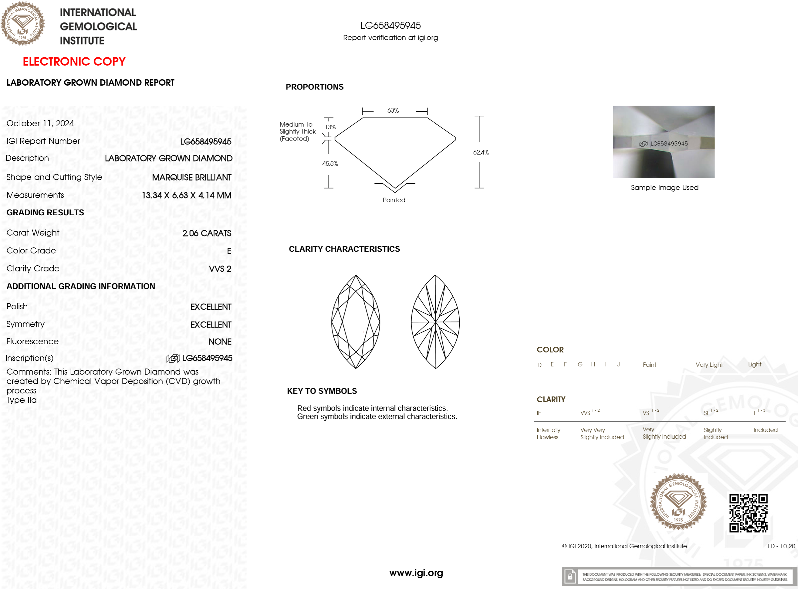 2.06 Carat E-VVS2 Marquise Lab Grown Diamond - IGI (#122206)