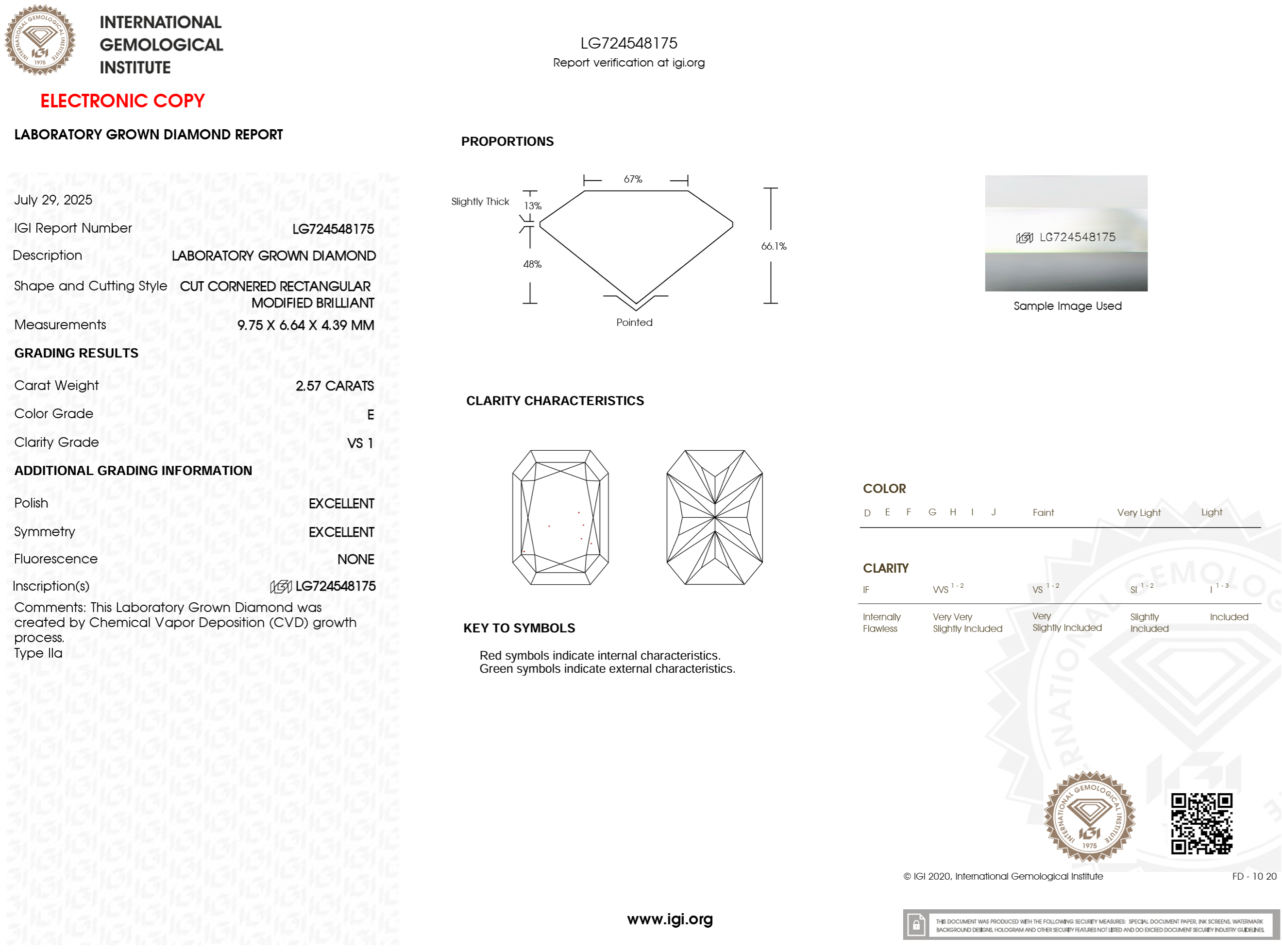 2.57 Carat E-VS1 Radiant Lab Grown Diamond - IGI (#122210)
