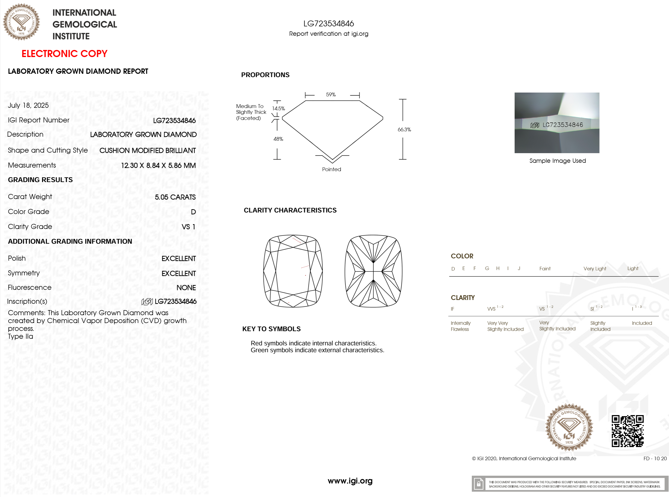 5.05 Carat D-VS1 Elongated Cushion Lab Grown Diamond - IGI (#122283)