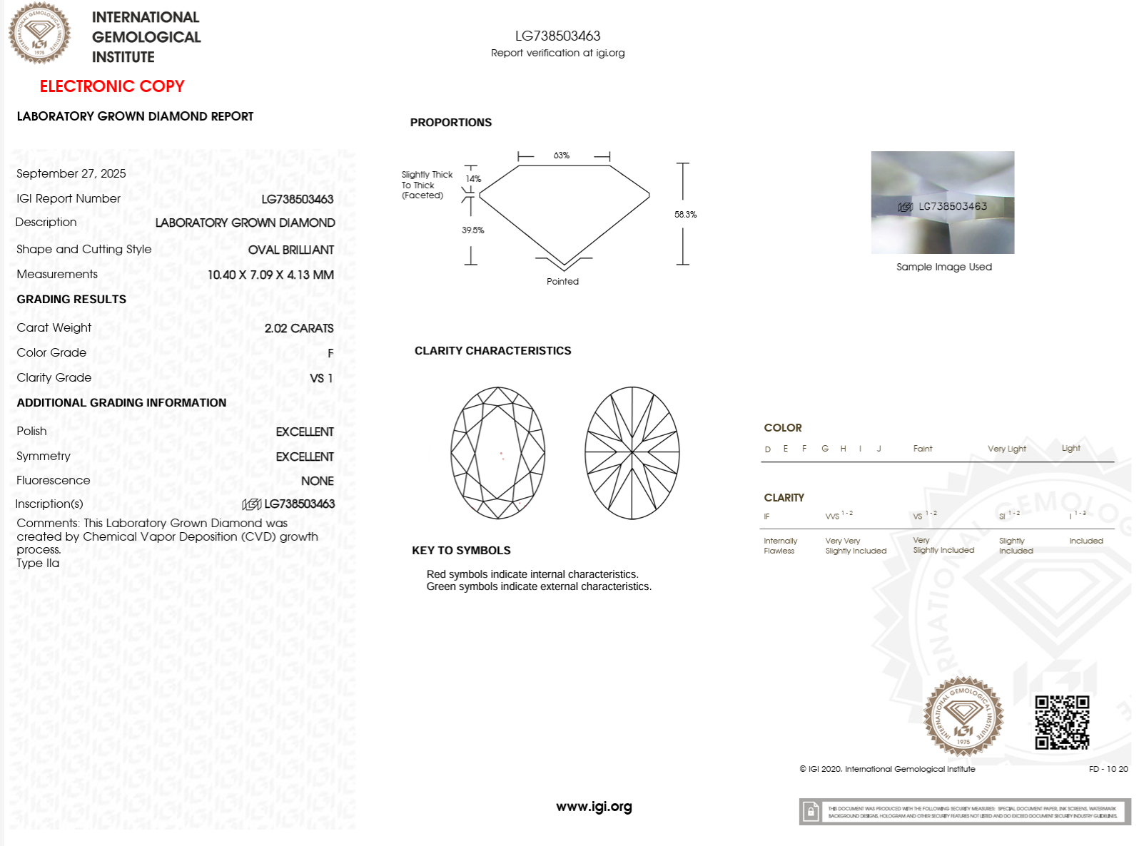 2.02 Carat F-VS1 Oval Lab Grown Diamond - IGI (#122567)