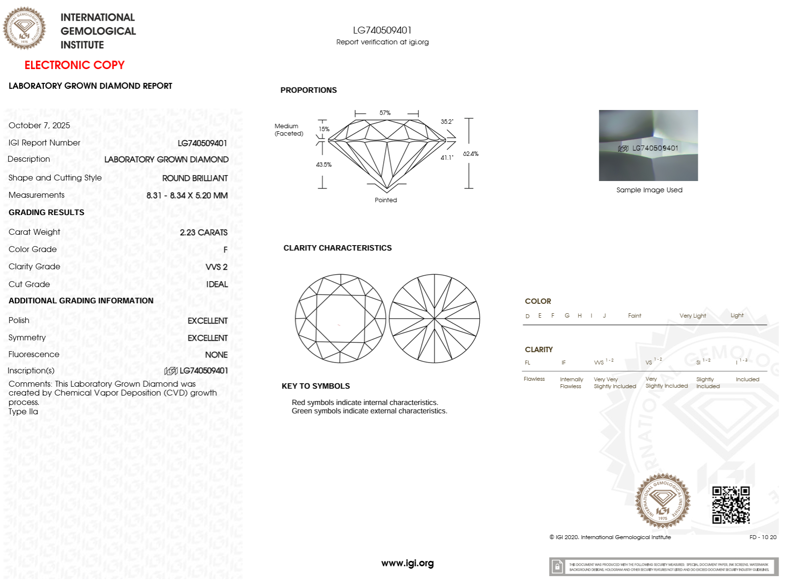 2.23 Carat F-VVS2 Round Lab Grown Diamond - IGI (#122576)