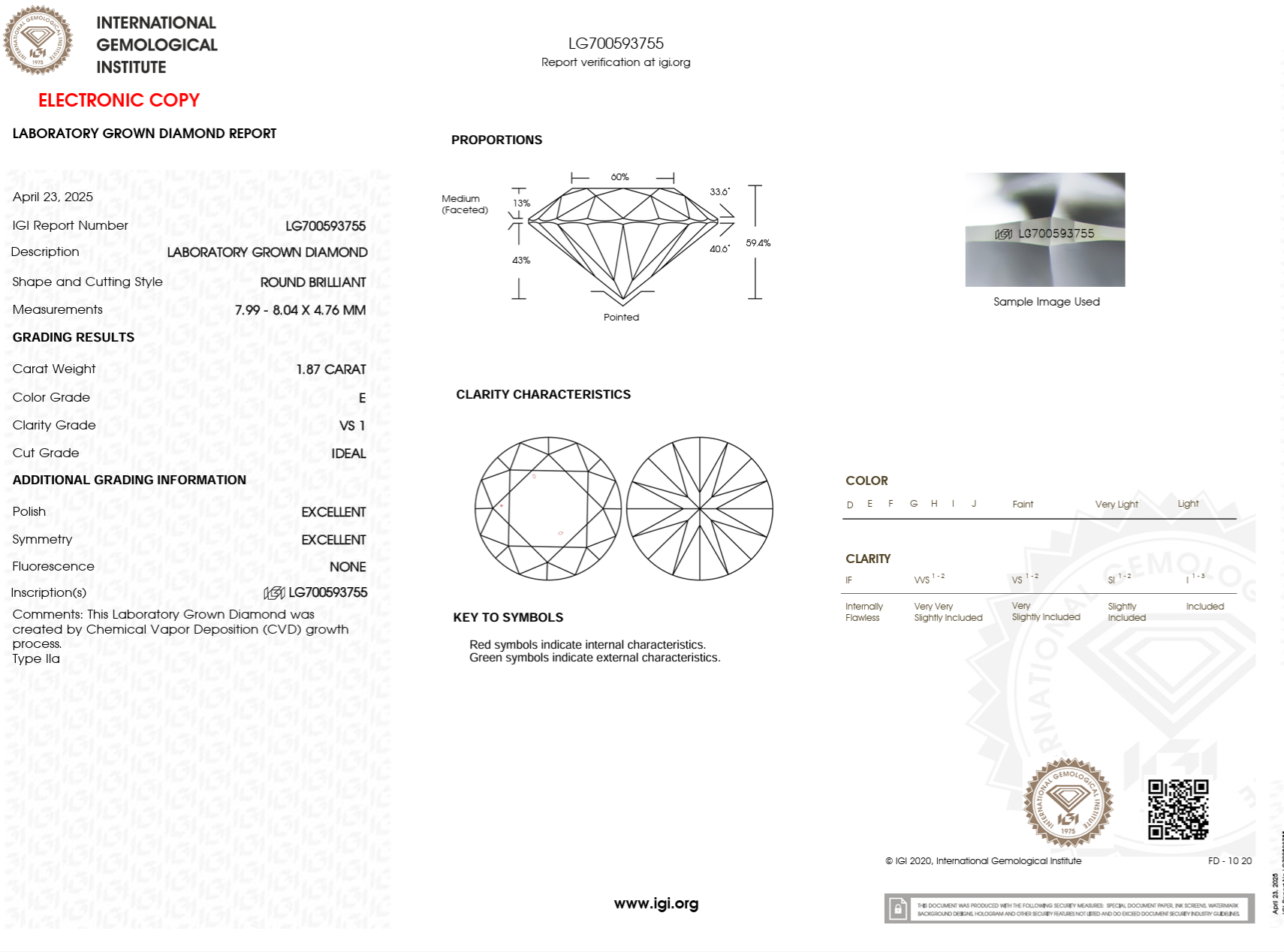 1.87 Carat E-VS1 Round Lab Grown Diamond - IGI (#122616)