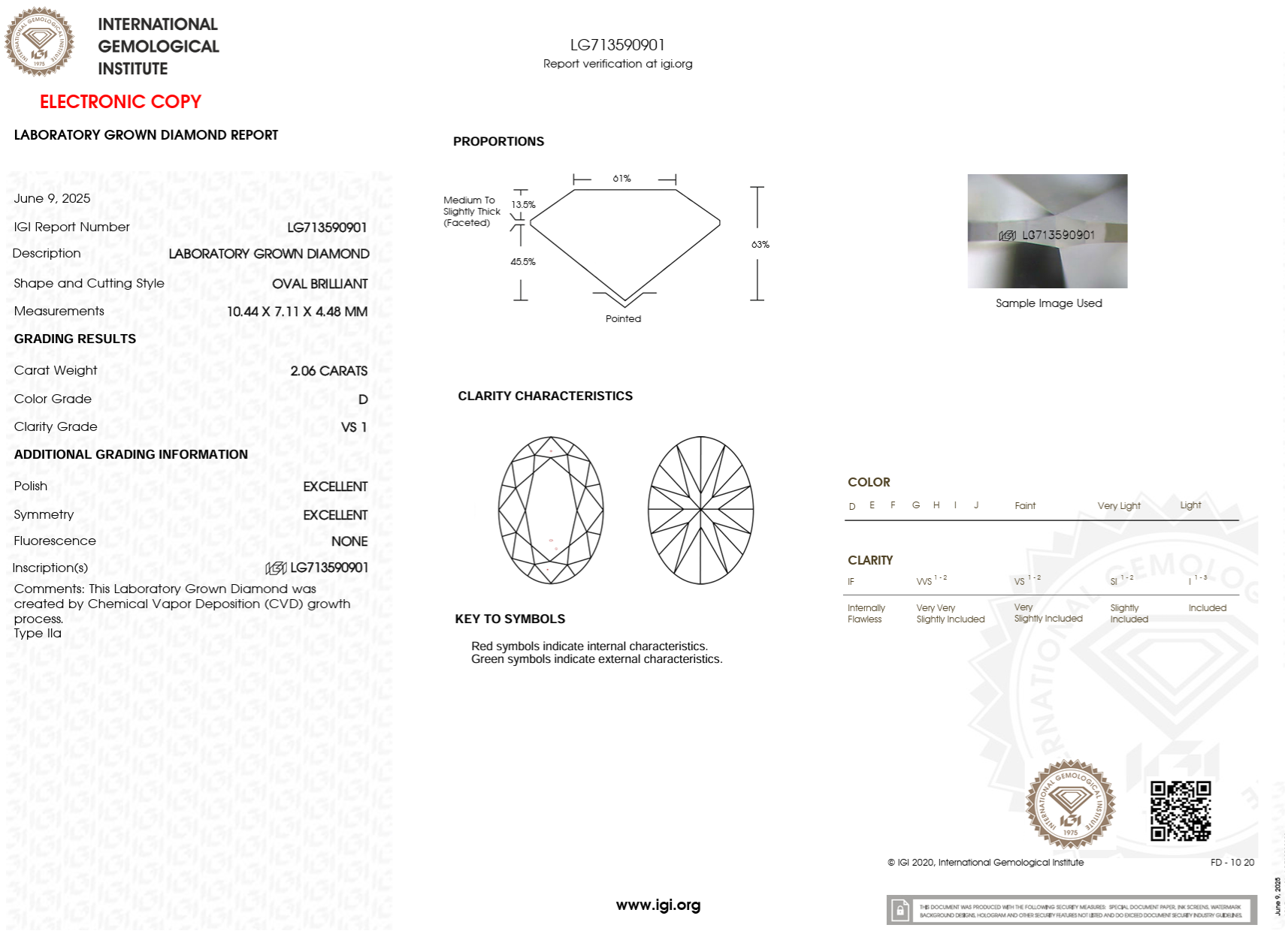 2.06 Carat D-VS1 Oval Lab Grown Diamond - IGI (#122620)