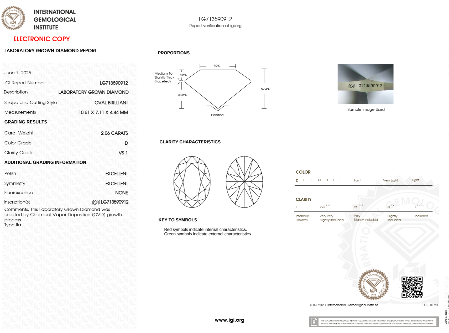 2.06 Carat D-VS1 Oval Lab Grown Diamond - IGI (#122621)