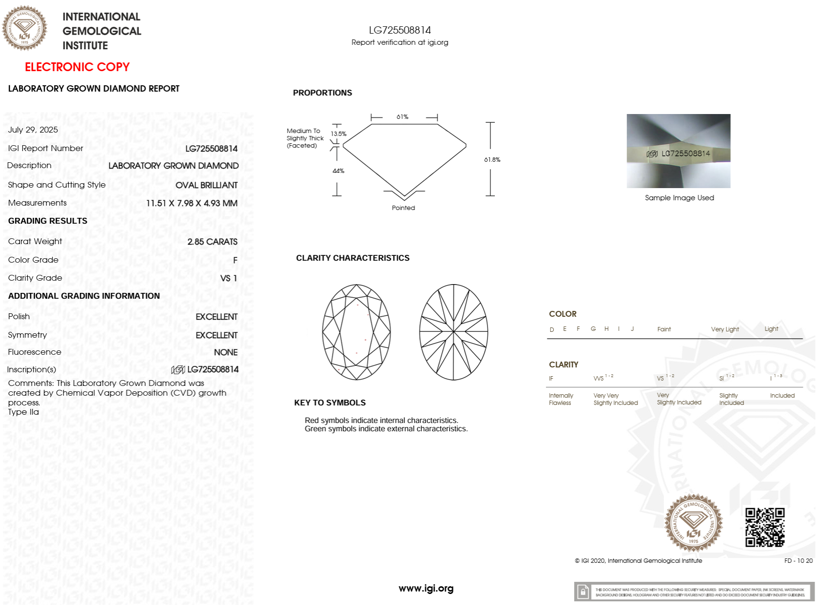 2.85 Carat F-VS1 Oval Lab Grown Diamond - IGI (#122622)