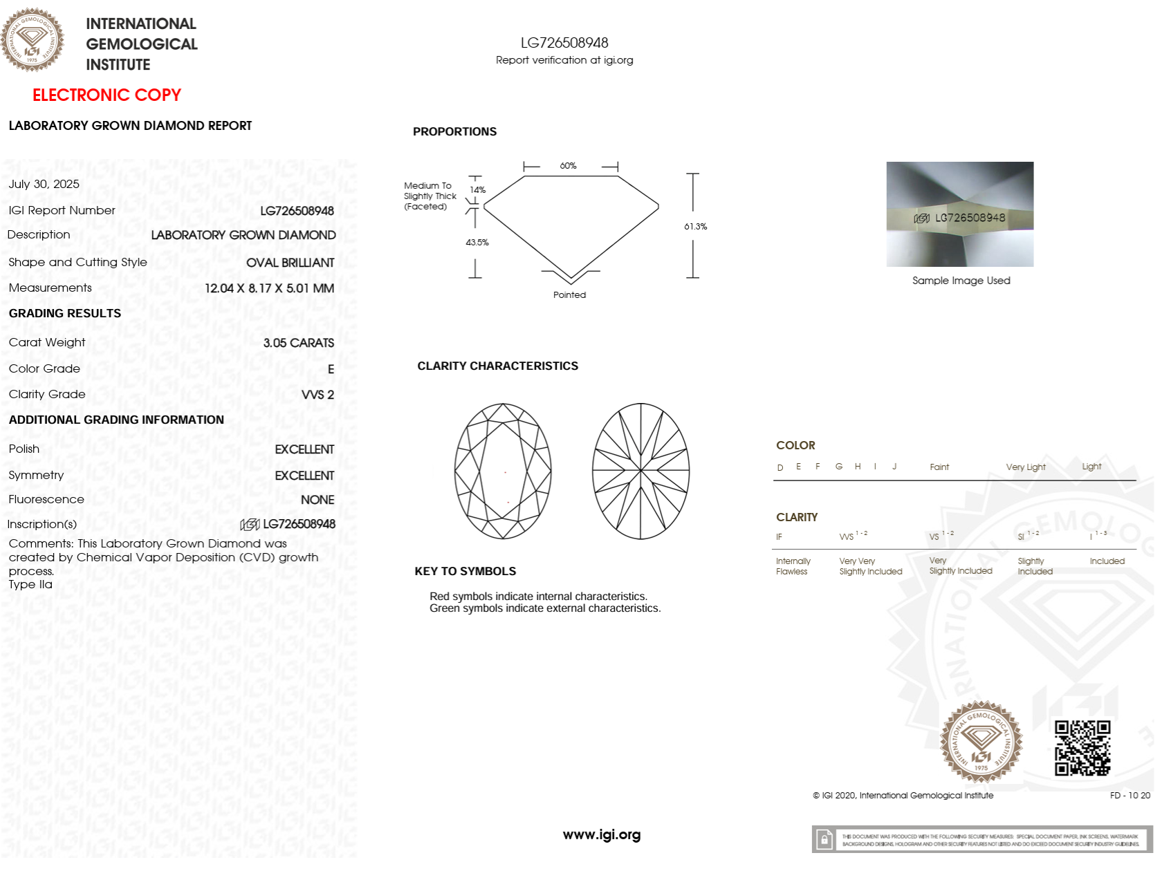 3.05 Carat E-VVS2 Oval Lab Grown Diamond - IGI (#122628)