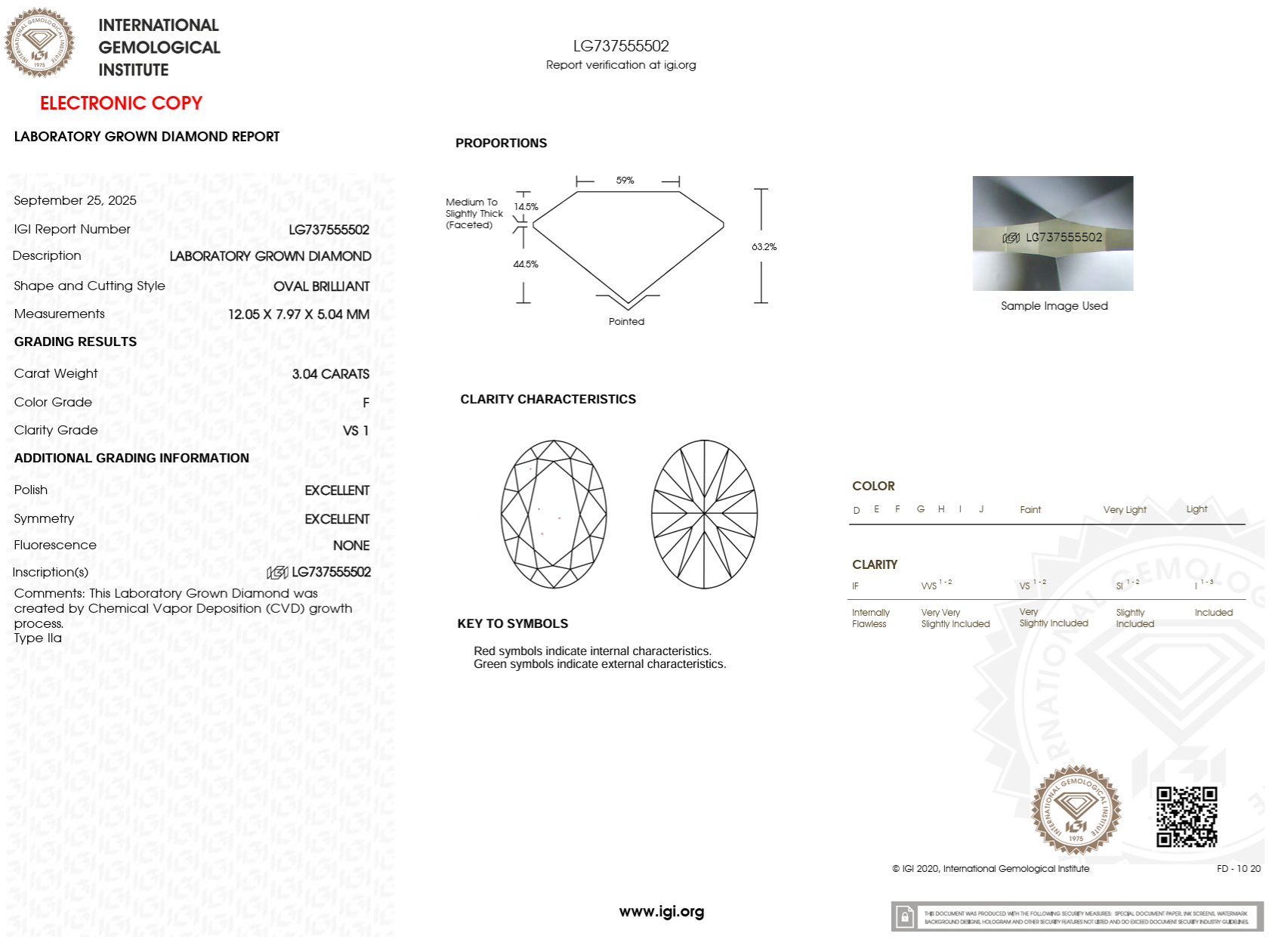 3.04 Carat F-VS1 Oval Lab Grown Diamond - IGI (#122634)